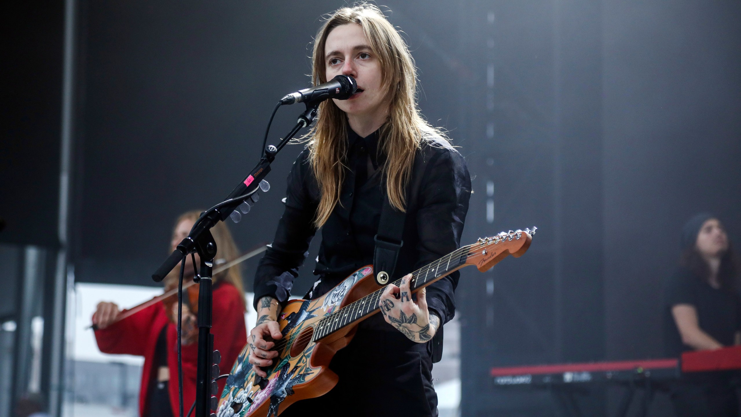 Singer-songwriter Julien Baker performs during the All Things Go Music Festival on Sunday, Sept. 29, 2024, at Forest Hills Stadium in Forest Hills, N.Y. (Photo by Andy Kropa/Invision/AP)