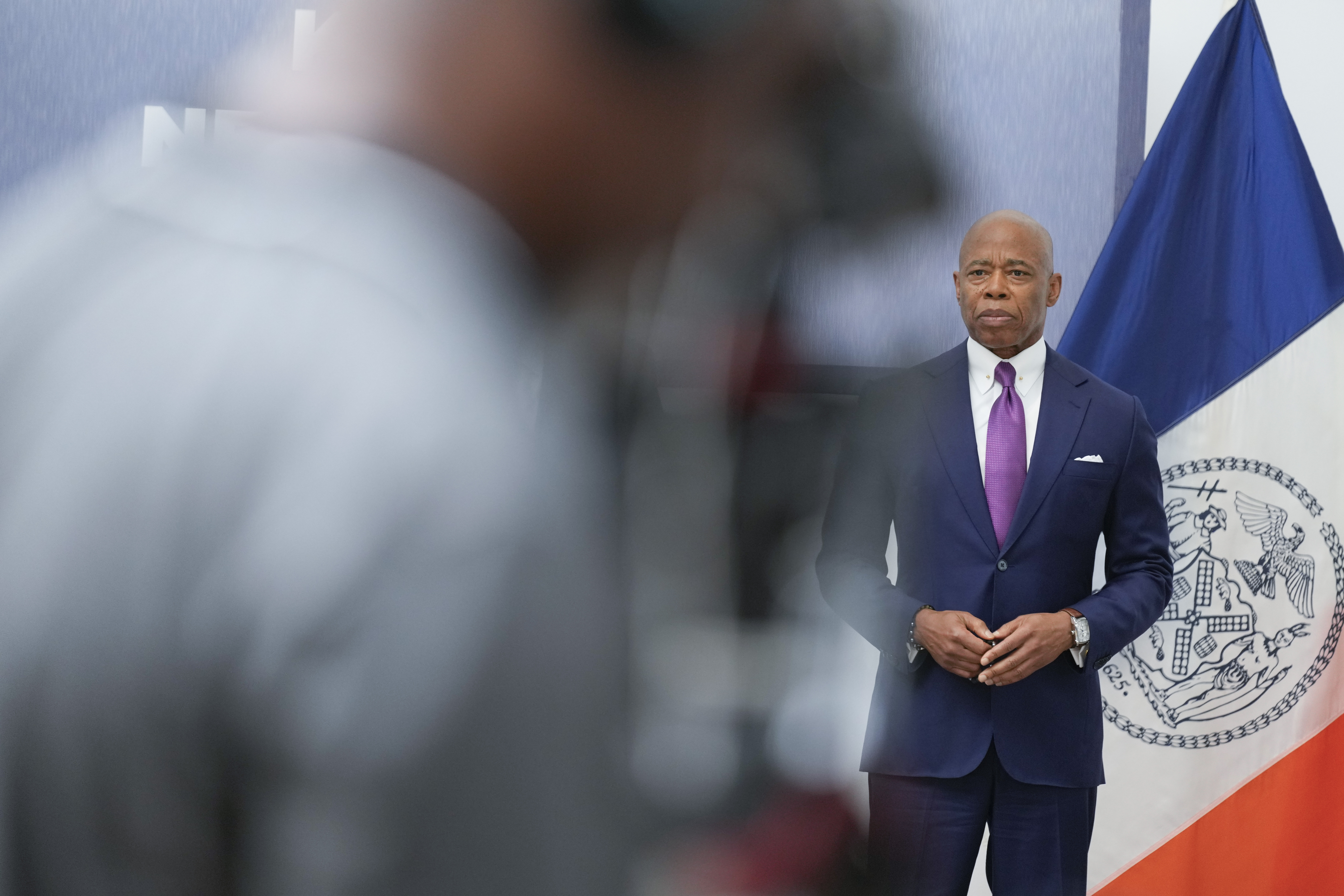 New York City Mayor Eric Adams participates in a news conference in New York, Monday, Sept. 30, 2024. (AP Photo/Seth Wenig)