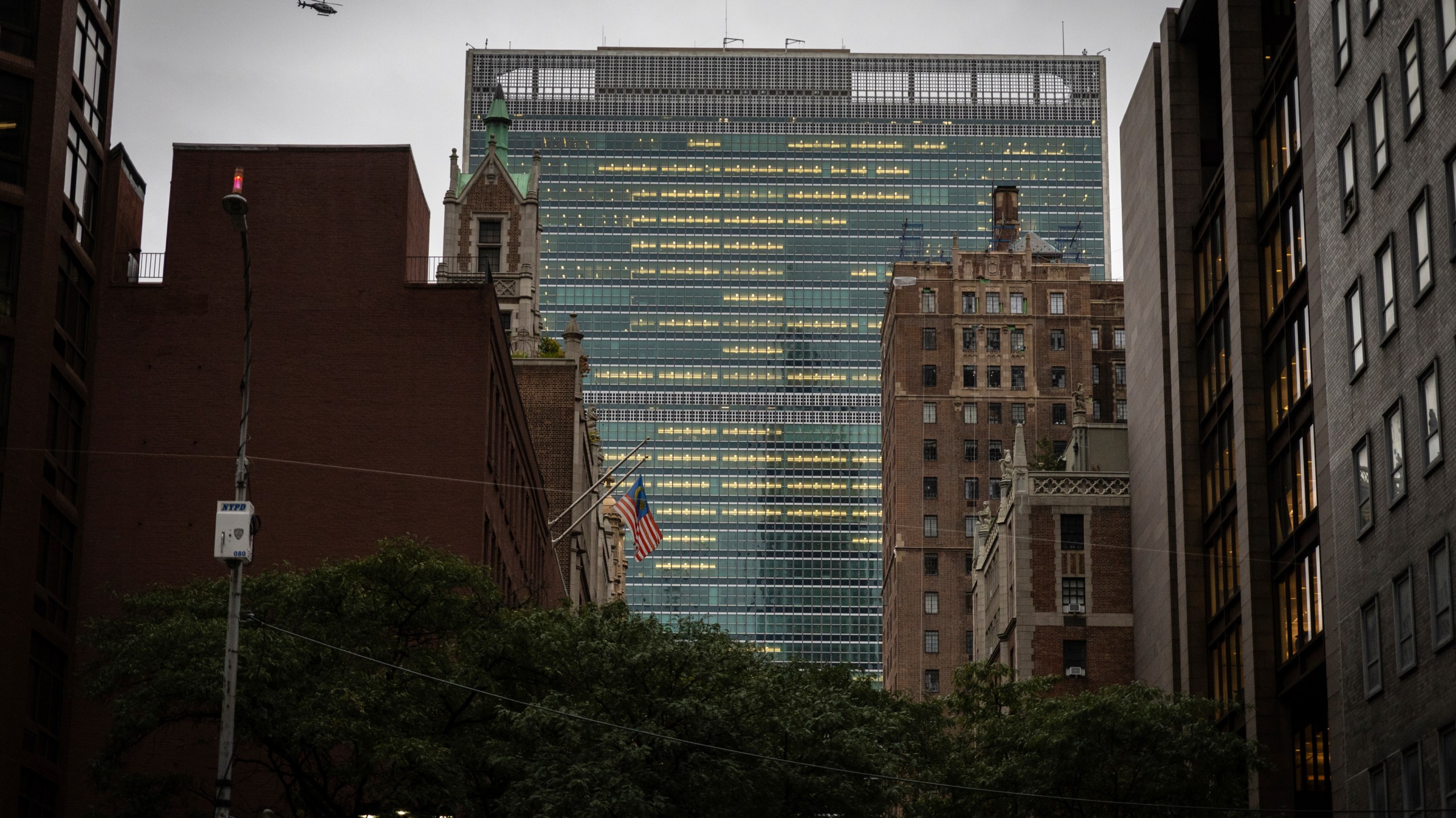 A view of the United Nations Headquarters along 43rd Street, Wednesday Sept. 25, 2024. (AP Photo/Stefan Jeremiah)