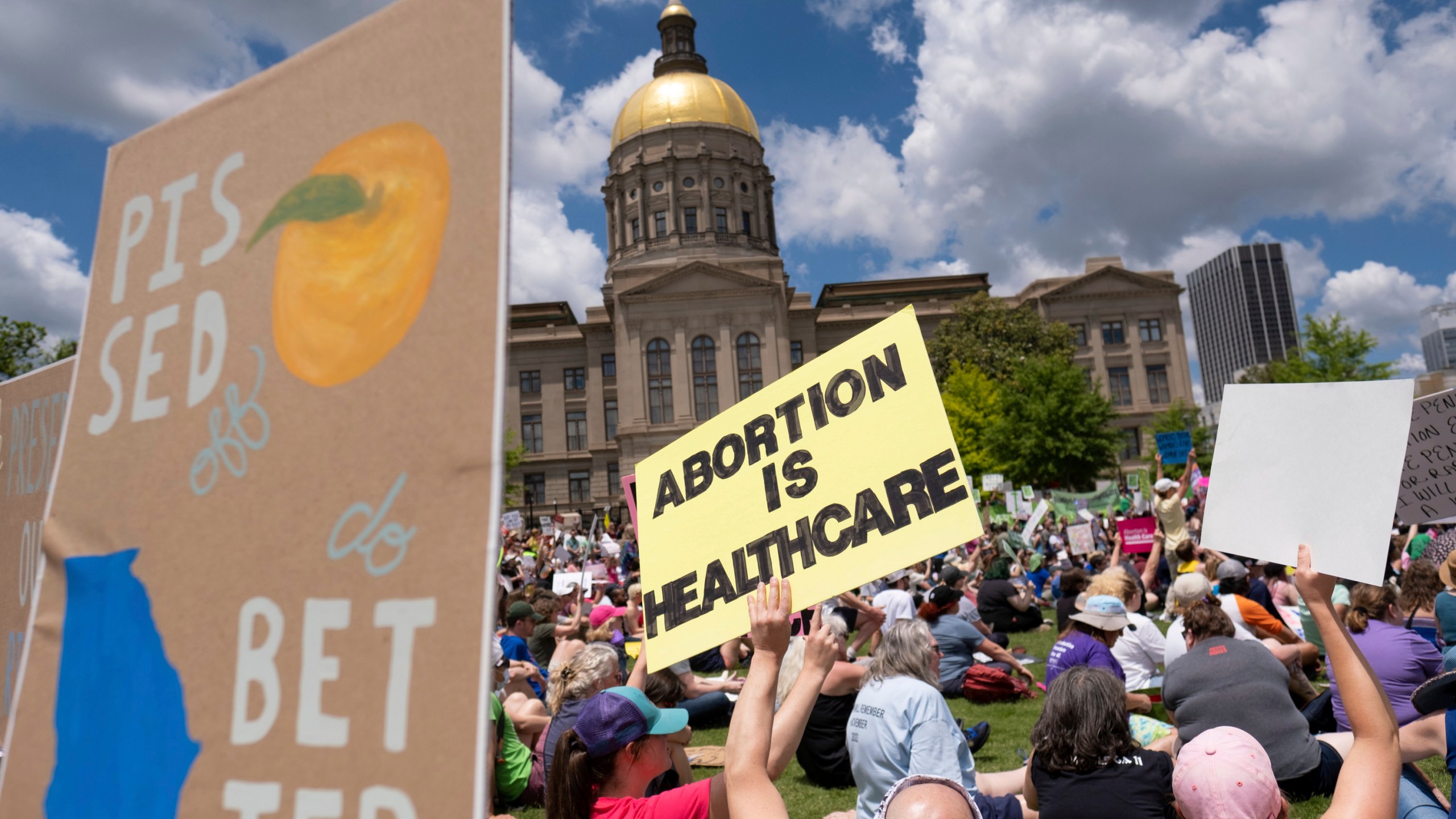 FILE - Abortion rights protesters rally near the Georgia state Capitol in Atlanta, on May 14, (Ben Gray/Atlanta Journal-Constitution via AP)