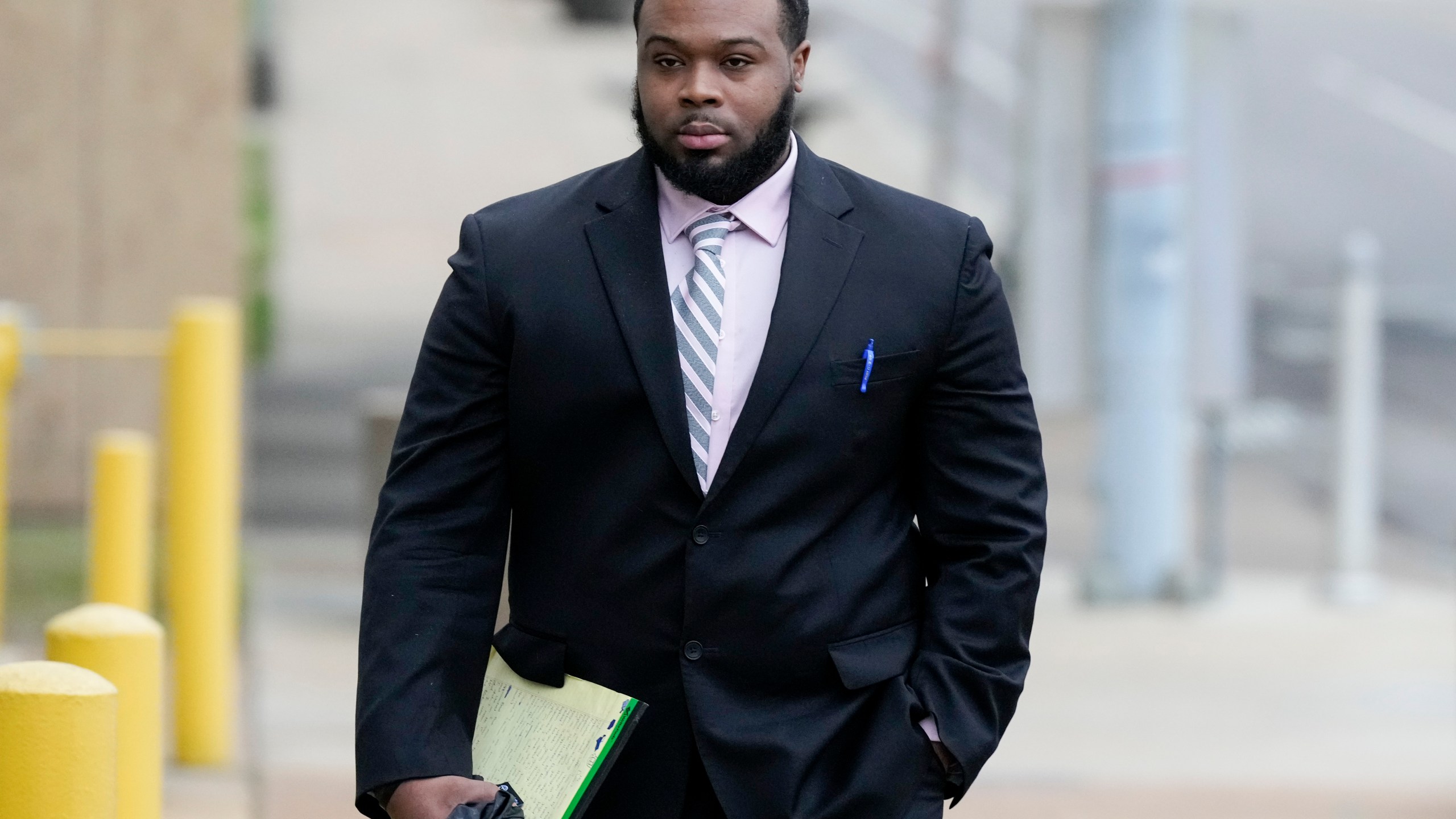 Former Memphis police officer Demetrius Haley arrives at the federal courthouse for the day's proceedings during the trial in the Tyre Nichols case Wednesday, Sept. 25, 2024, in Memphis, Tenn. (AP Photo/George Walker IV)