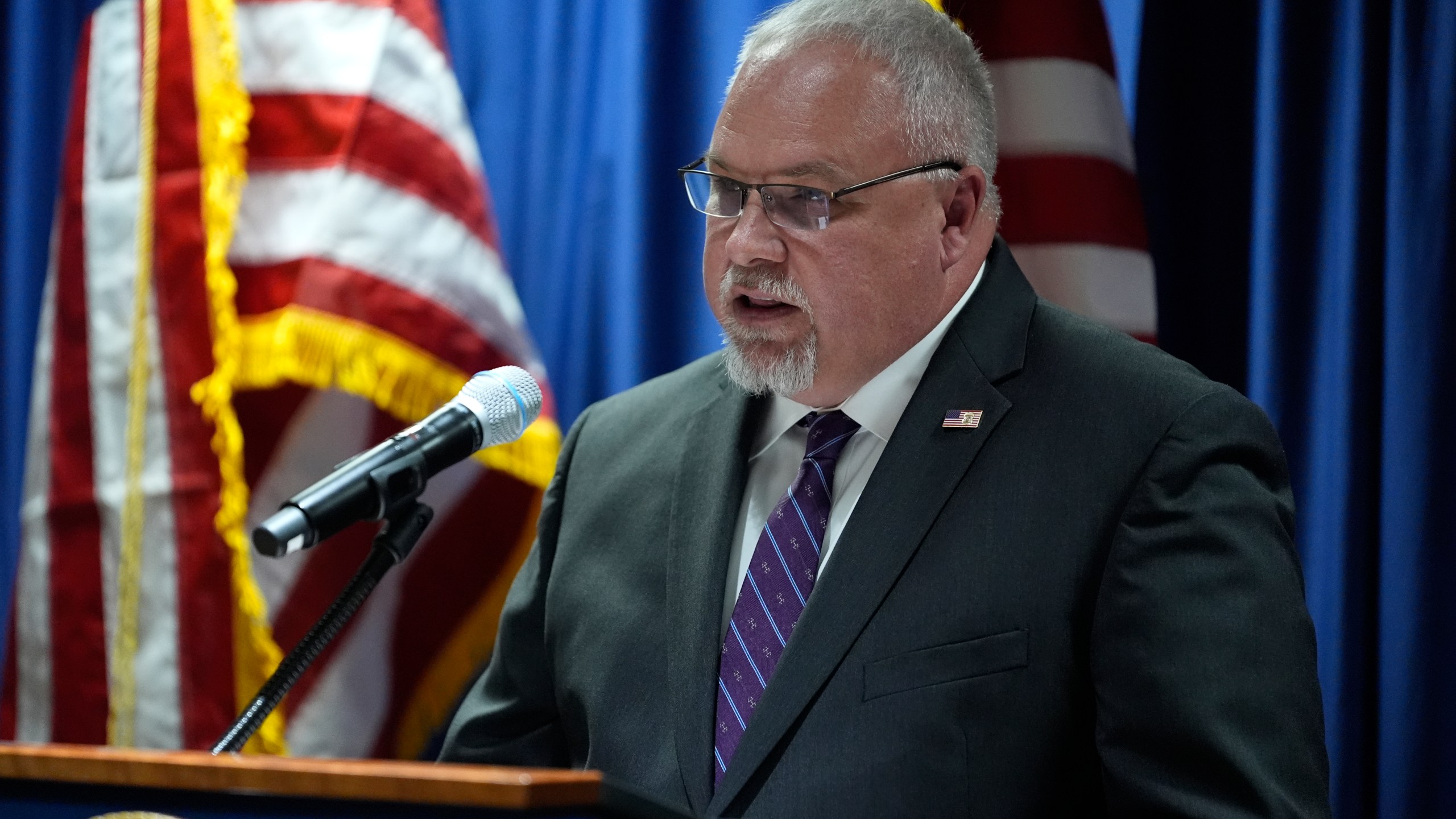 Daniel Brubaker, Inspector in Charge of the U.S. Postal Inspection Service, New York Division speaks during a press conference at Federal Plaza in New York, Monday, Sept. 30, 2024. (AP Photo/Pamela Smith)