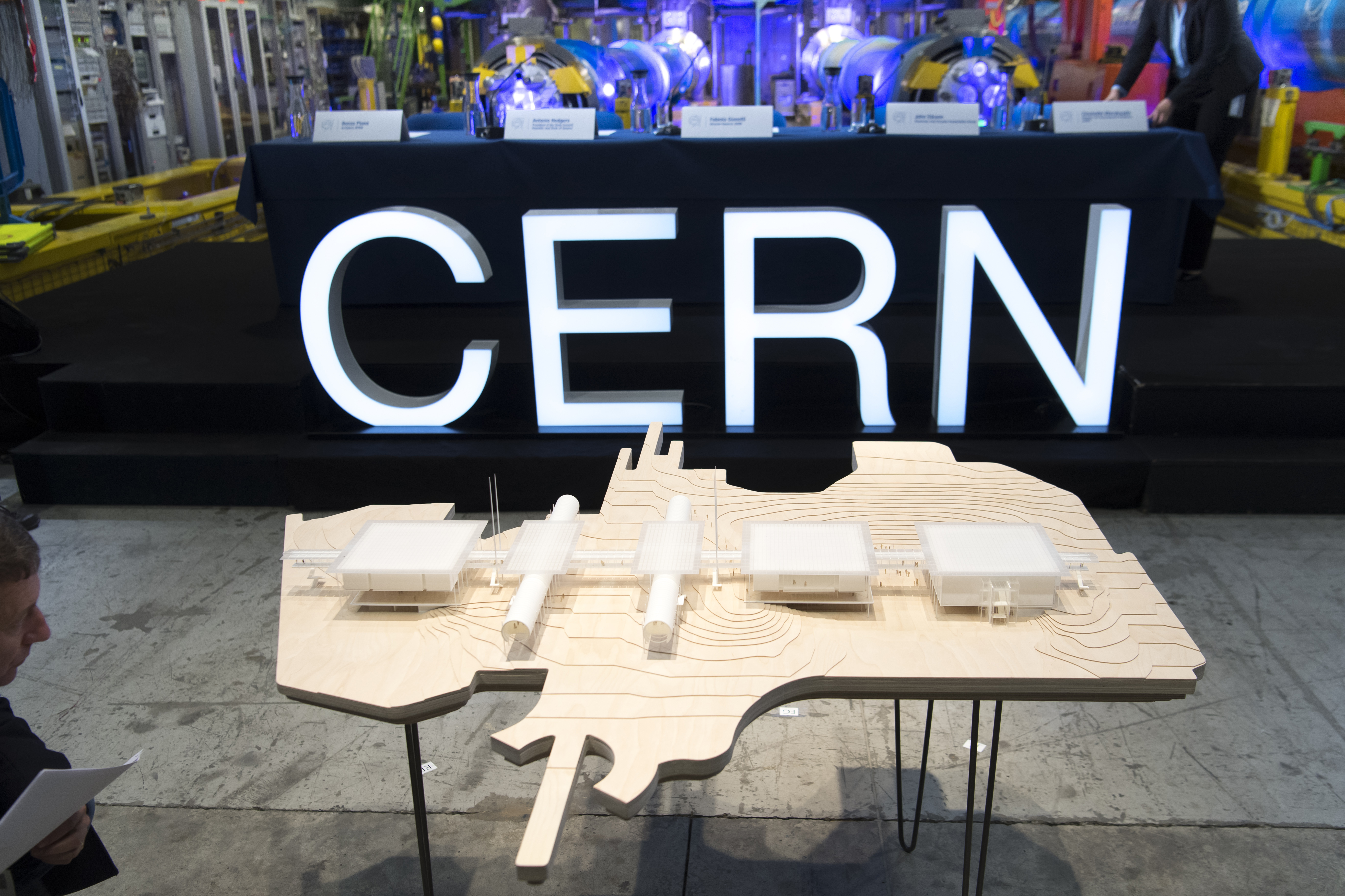 FILE - The scale model of the Science Gateway project of the European Organization for Nuclear Research, CERN, in Meyrin, Switzerland, Monday, April 8, 2019. (Laurent Gillieron/Keystone via AP, File)