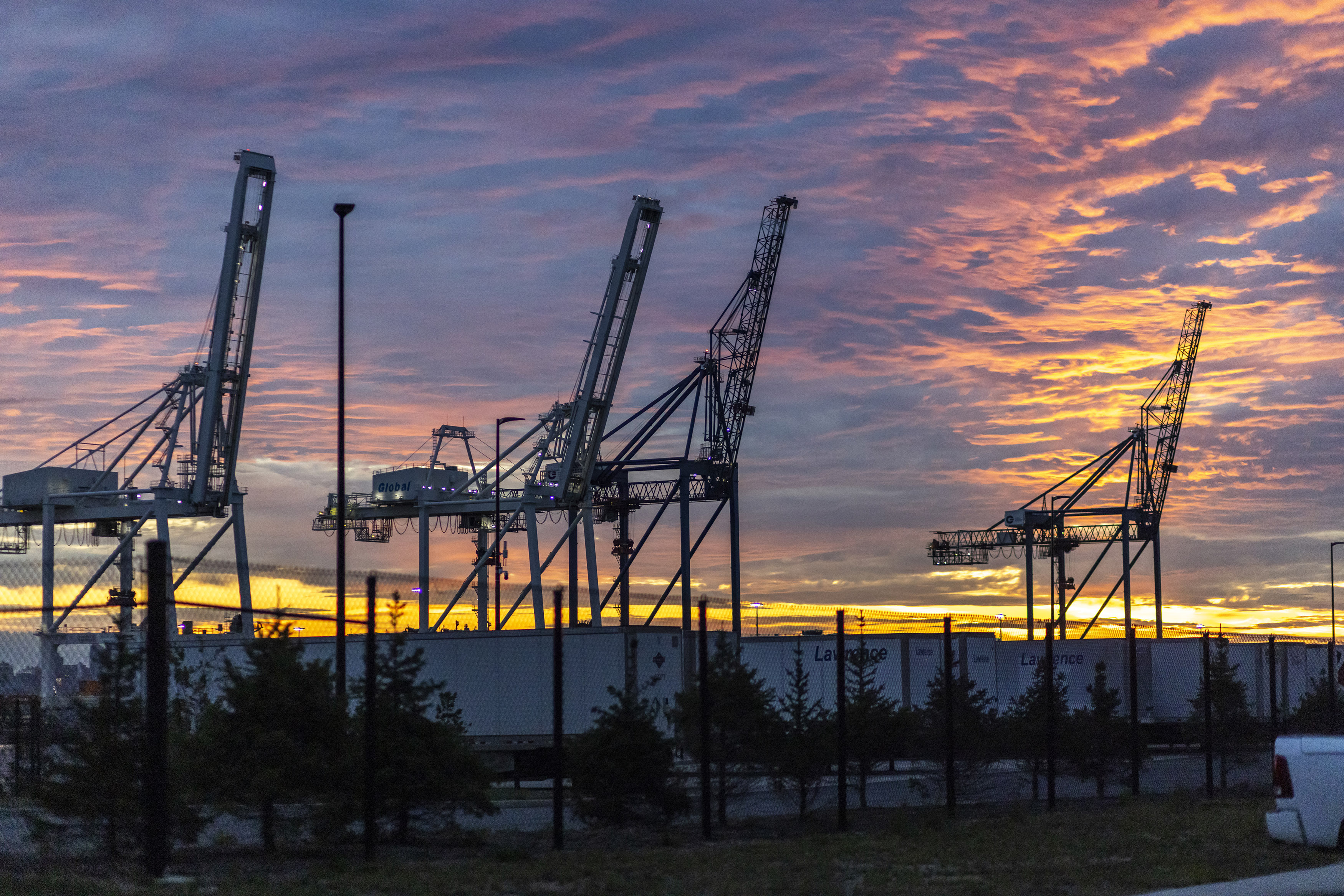 Cranes and shipping containers are seen at Port Jersey during a port strike, Tuesday, Oct. 1, 2024, in Bayonne. (AP Photo/Eduardo Munoz Alvarez)