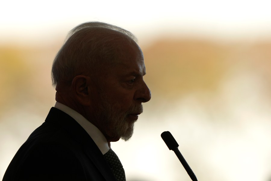 FILE - Brazil's President Luiz Inacio Lula da Silva speaks at the Planalto presidential palace in Brasilia, Brazil, Aug. 21, 2024. (AP Photo/Eraldo Peres, File)