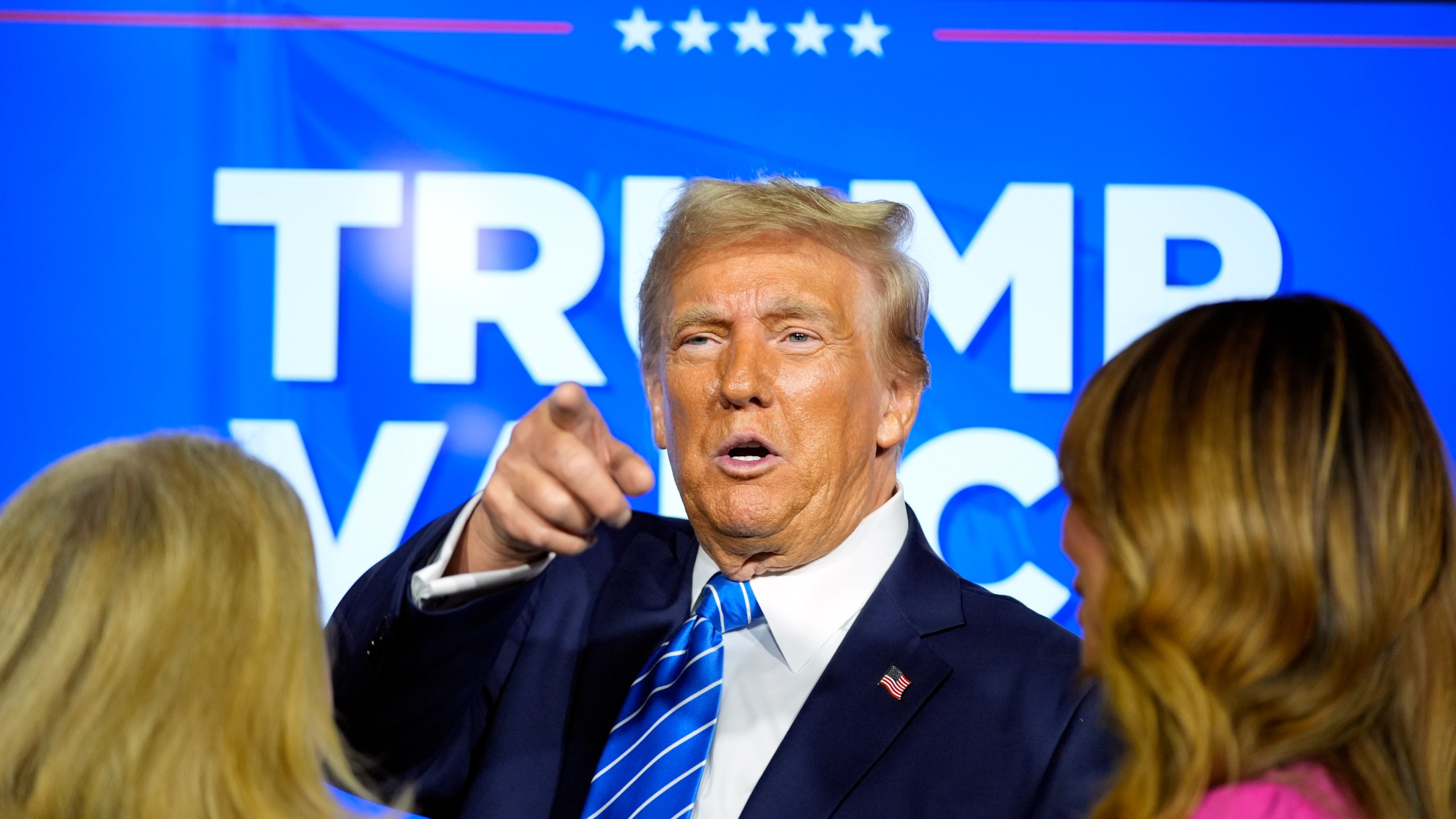 Republican presidential nominee former President Donald Trump gestures at a campaign event at Discovery World, Friday, Oct. 1, 2024, in Milwaukee. (AP Photo/Alex Brandon)