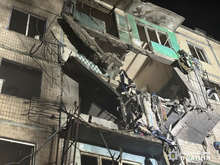 A view of the damage after a Russian strike on a residential building in Kharkiv, Ukraine, late Wednesday Oct. 2, 2024. (Ukrainian National Police via AP)