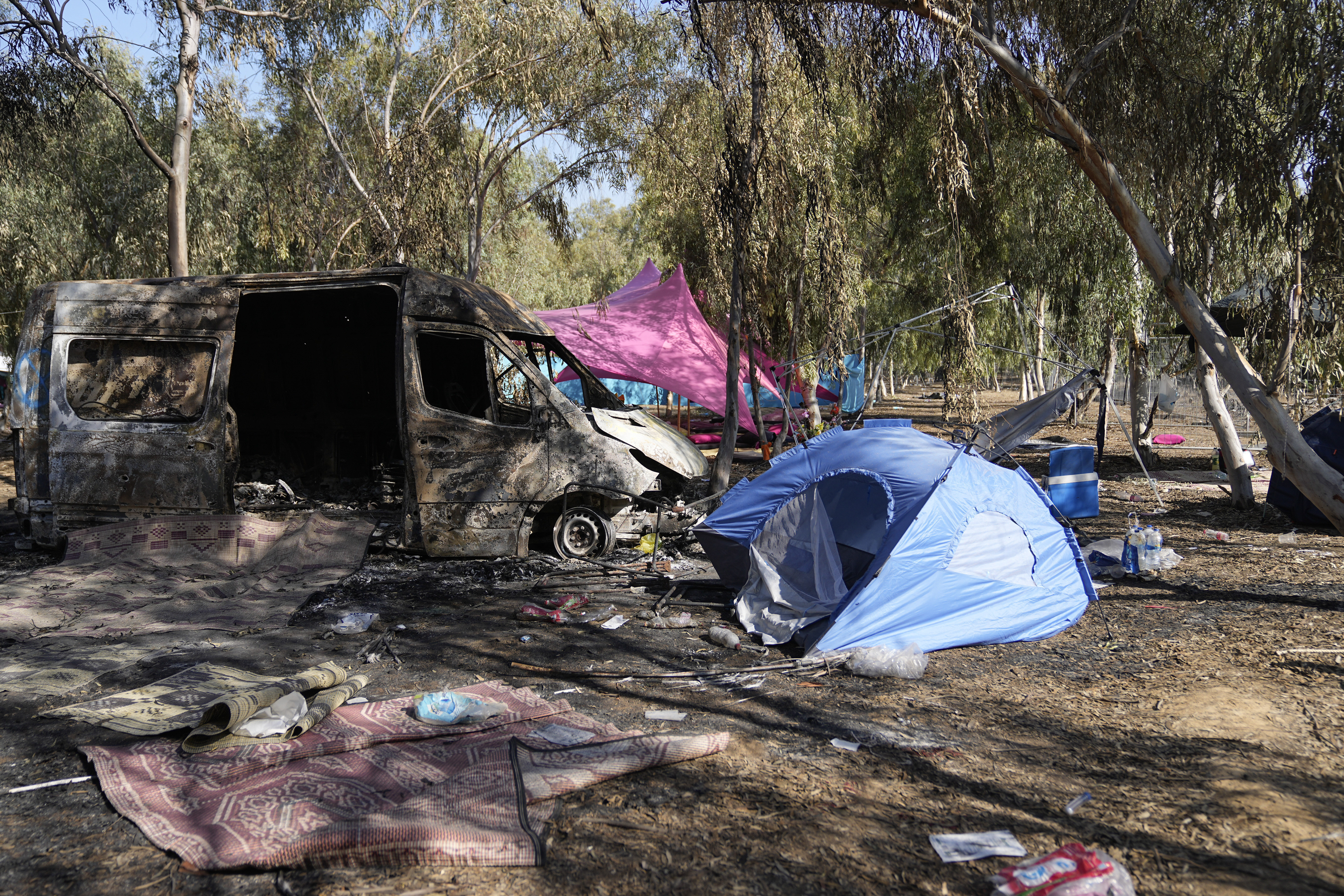 FILE - The site of the Nova music festival where revelers were killed and kidnapped on Oct. 7, 2023, during a cross-border attack by Hamas militants near Kibbitz Reim, southern Israel, Oct. 12. (AP Photo/Ohad Zwigenberg, File)