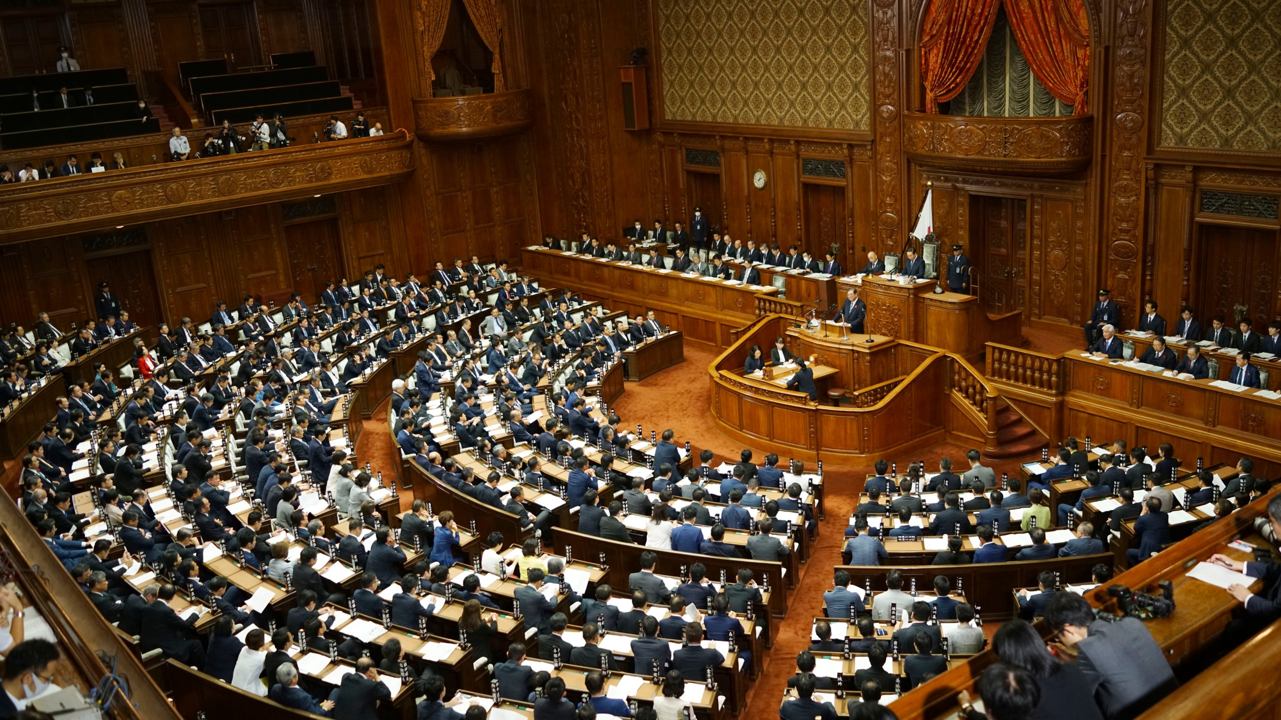 Japanese Prime Minister Shigeru Ishiba delivers his first policy speech during a Diet session at the Lower House of the Parliament Friday, Oct. 4, 2024, in Tokyo. (AP Photo/Eugene Hoshiko)