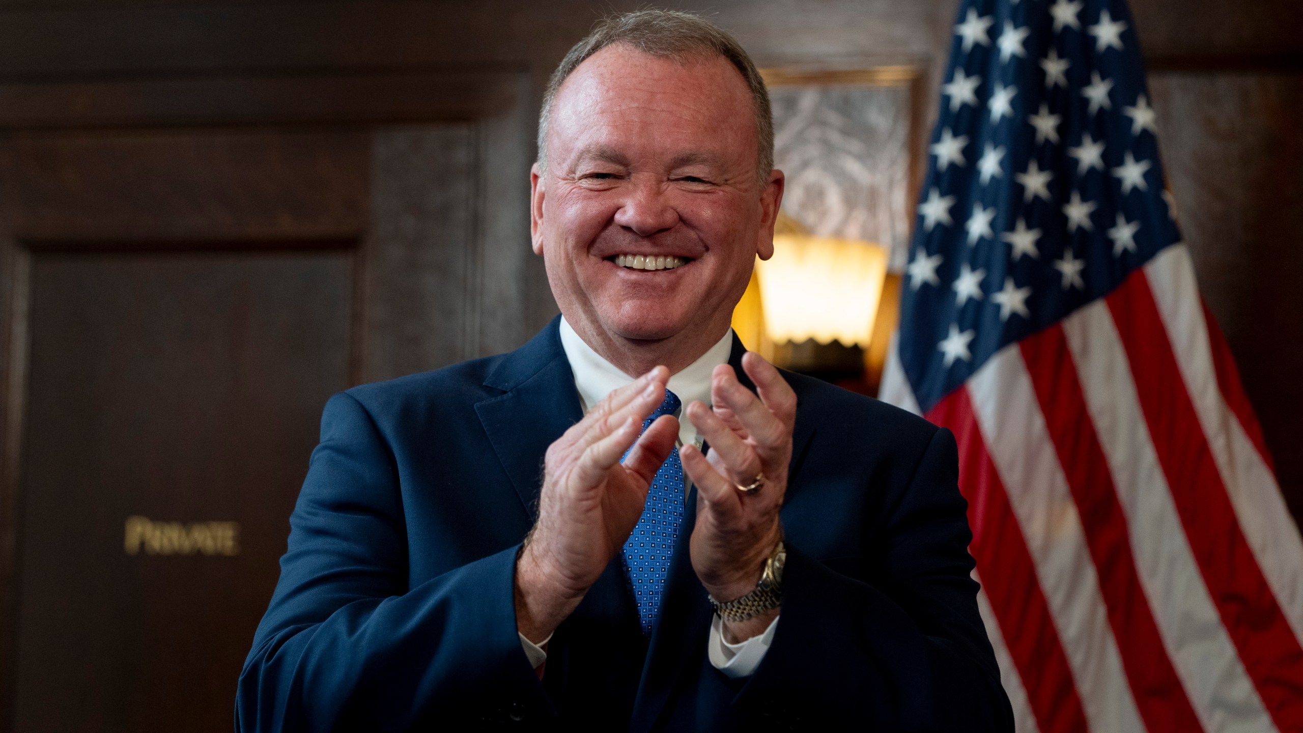 Newly appointed Los Angeles Police Chief Jim McDonnell attends a news conference in Los Angeles, Friday, Oct. 4, 2024. (AP Photo/Jae C. Hong)