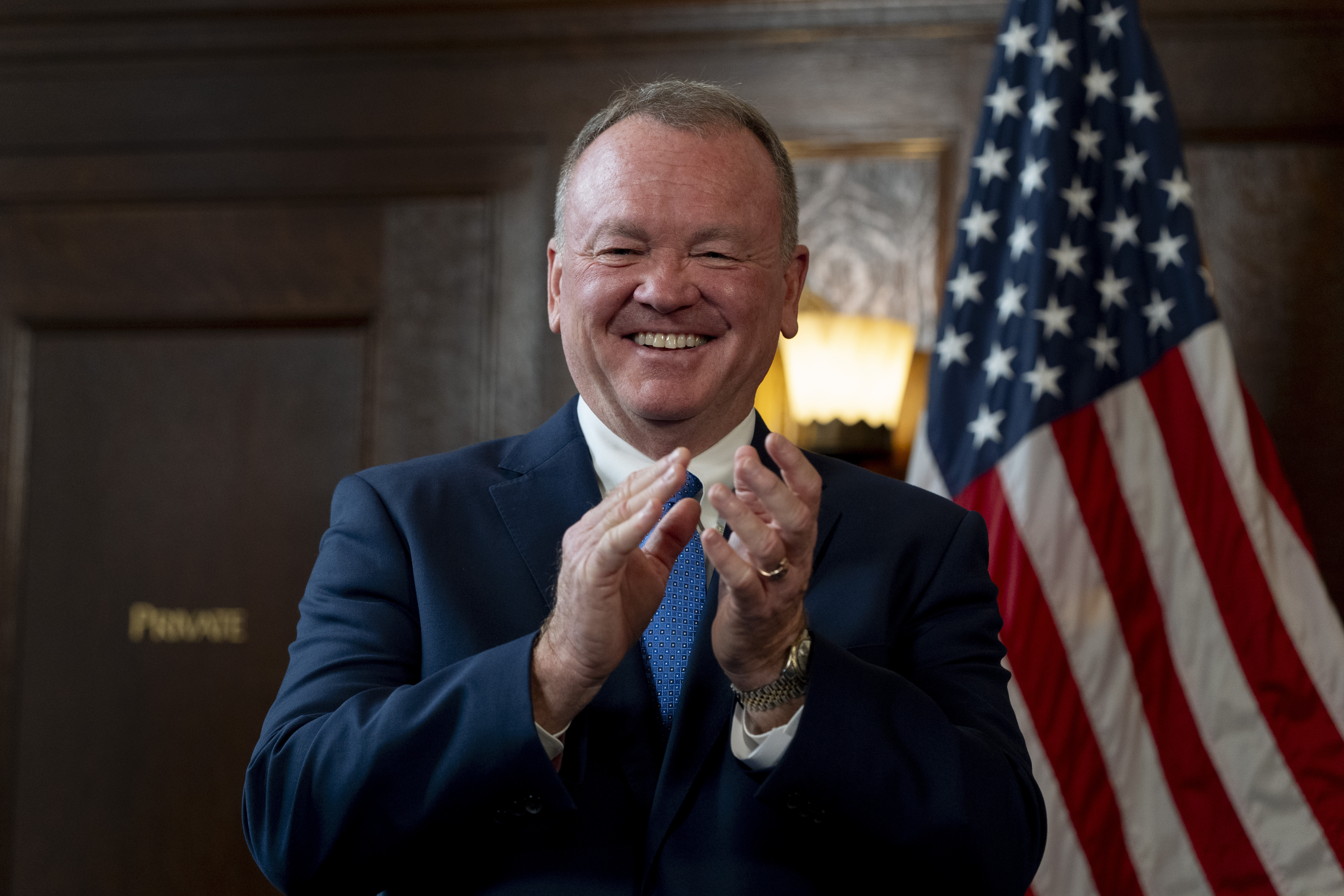 Newly appointed Los Angeles Police Chief Jim McDonnell attends a news conference in Los Angeles, Friday, Oct. 4, 2024. (AP Photo/Jae C. Hong)