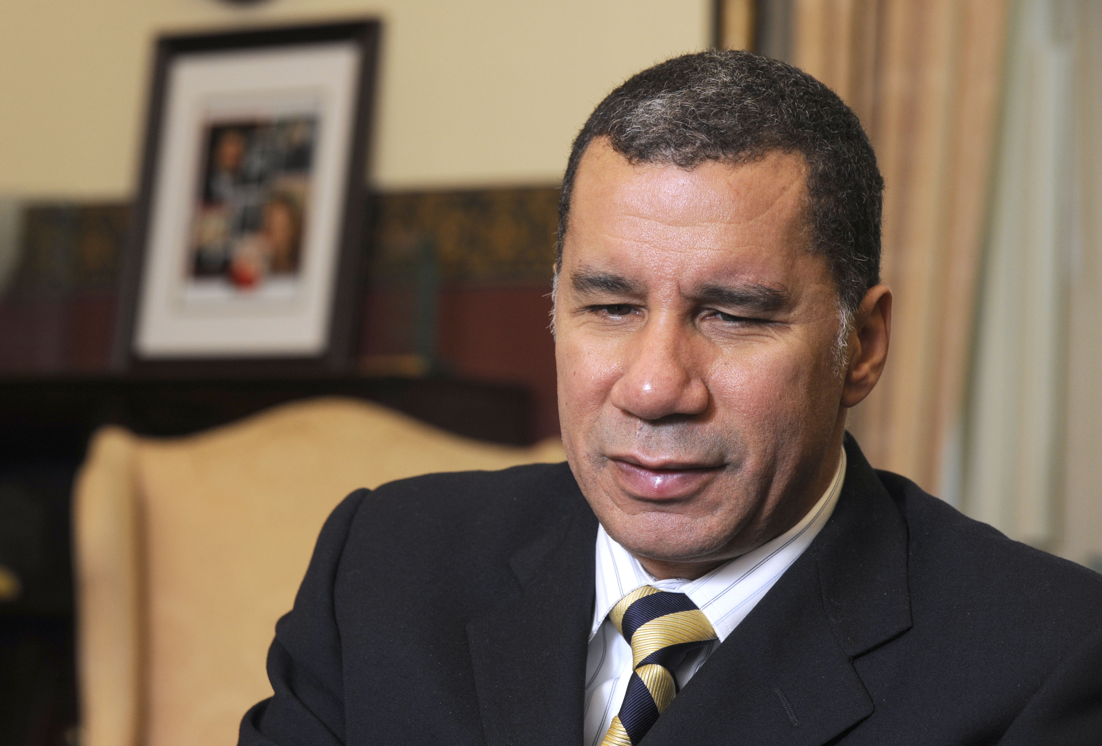 FILE - Then-New York Gov. David Paterson speaks during an interview at the Capitol in Albany, N.Y., on Tuesday, Nov. 30, 2010. (AP Photo/Tim Roske, File)