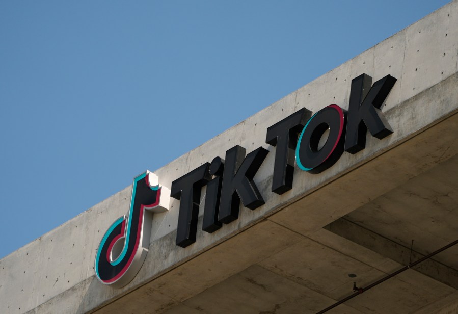 FILE - The TikTok logo is seen on their building in Culver City, Calif., March 11, 2024. (AP Photo/Damian Dovarganes, File)