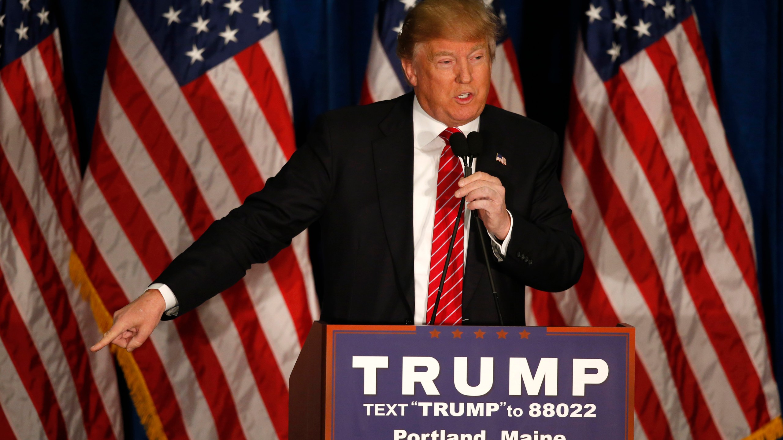 FILE - Republican presidential candidate Donald Trump speaks during a campaign stop in Portland, Maine, March 3, 2016. (AP Photo/Robert F. Bukaty, File)