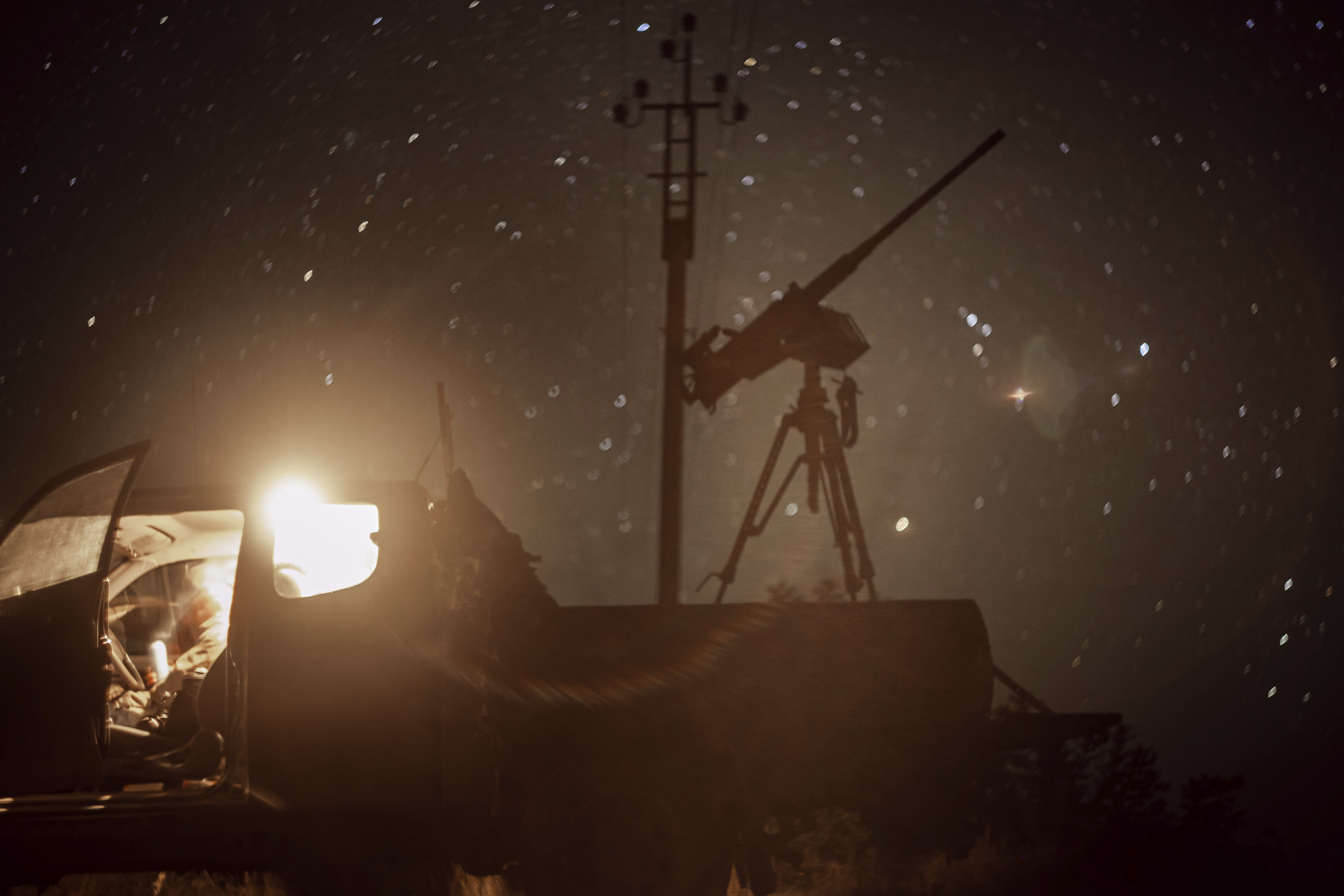 A machine gun of the Ukrainian 126th brigade air-defense unit stands at the position during air alert in Kherson region, Ukraine, Oct. 3, 2024. (AP Photo/Marko Ivkov)