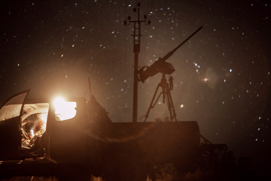 A machine gun of the Ukrainian 126th brigade air-defense unit stands at the position during air alert in Kherson region, Ukraine, Oct. 3, 2024. (AP Photo/Marko Ivkov)