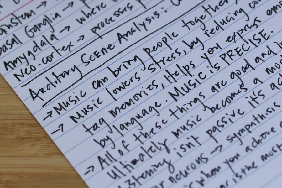 A detail view of notes is seen in the studio space of Headspace meditation teacher, Rosie Acosta Monday, Sept. 30, 2024, in Woodland Hills, Calif. (AP Photo/Jessie Alcheh)