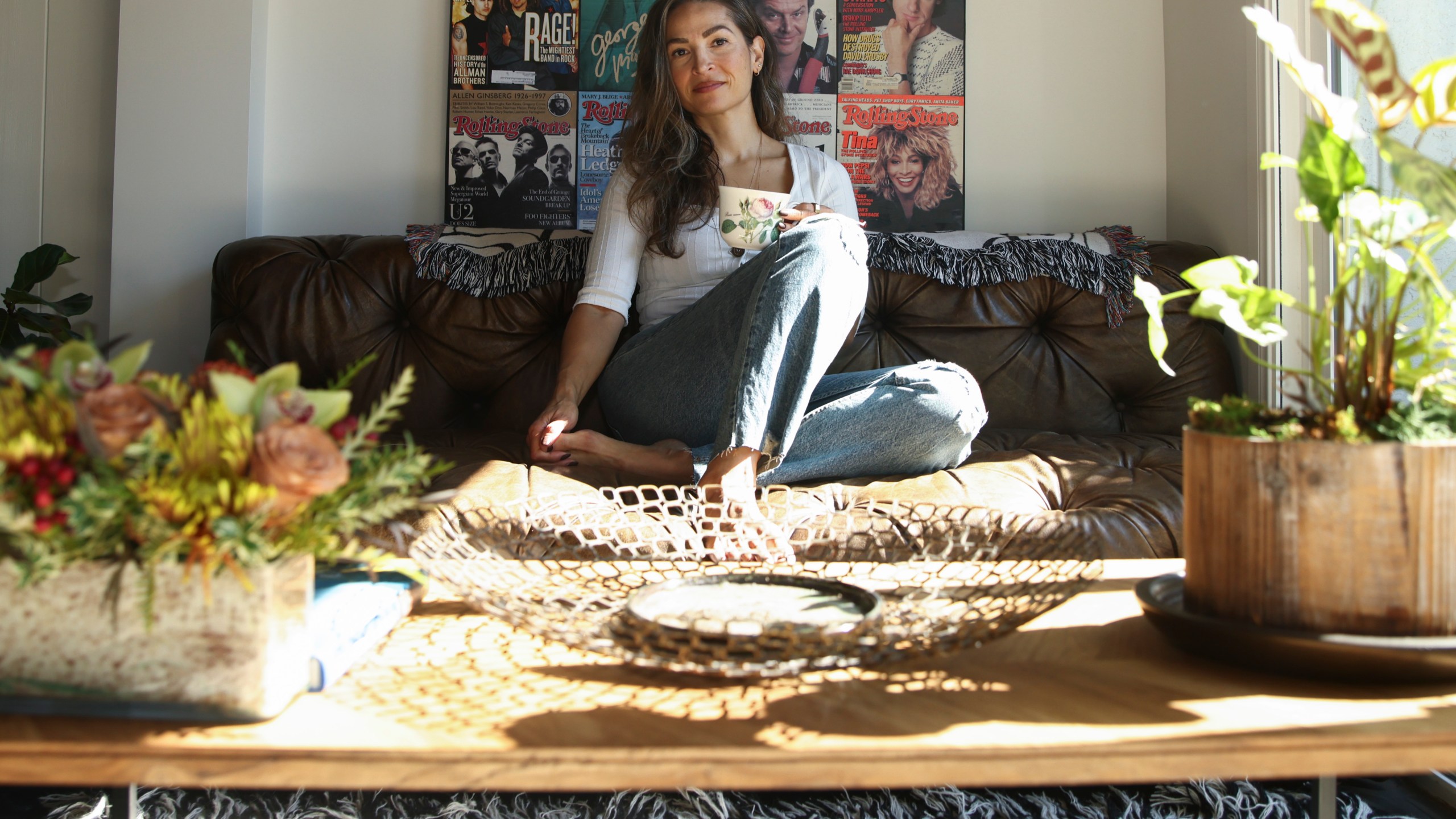 Headspace meditation teacher Rosie Acosta poses for a portrait in her living room, Monday, Sept. 30, 2024, in Woodland Hills, Calif. (AP Photo/Jessie Alcheh)