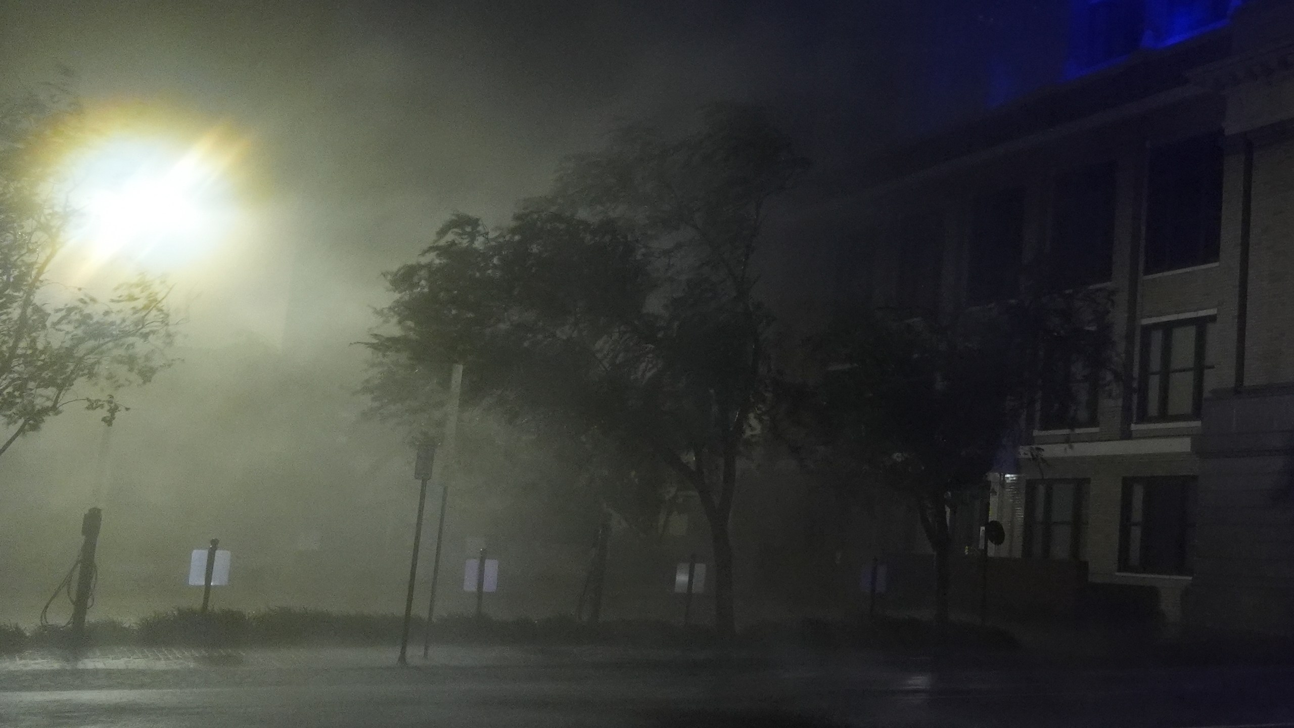 Wind-driven rain soaks a street in downtown Tampa, Fla., during the passage of Hurricane Milton, Wednesday, Oct. 9, 2024. (AP Photo/Rebecca Blackwell)