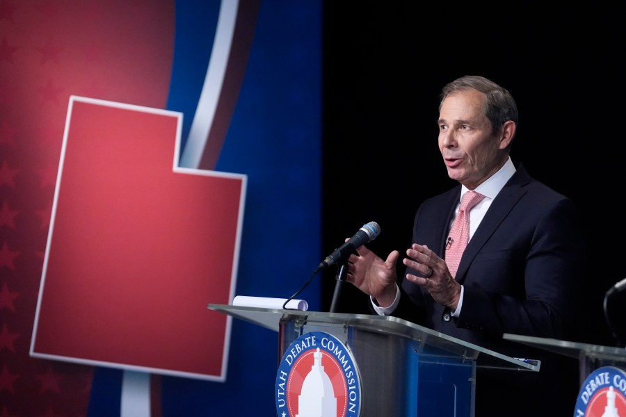 FILE - U.S. Rep. John Curtis speaks during the Utah Senate primary debate for Republican contenders battling to win the seat of retiring U.S. Sen. Mitt Romney, June 10, 2024, in Salt Lake City. (AP Photo/Rick Bowmer, Pool, File)