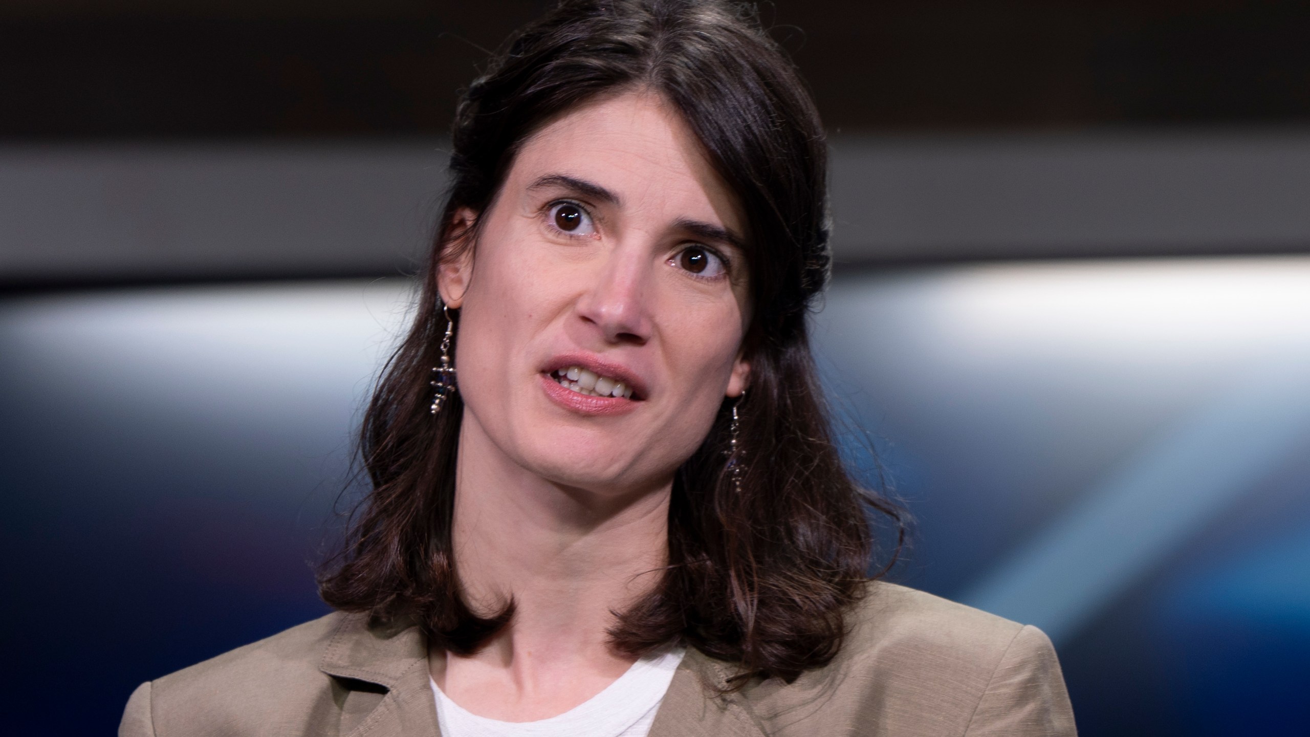 FILE - Rep. Marie Gluesenkamp Pérez, D-Wash., speaks during a Washington 3rd District debate at KATU studios on Monday, Oct. 7, 2024, in Portland, Ore. (AP Photo/Jenny Kane, File)