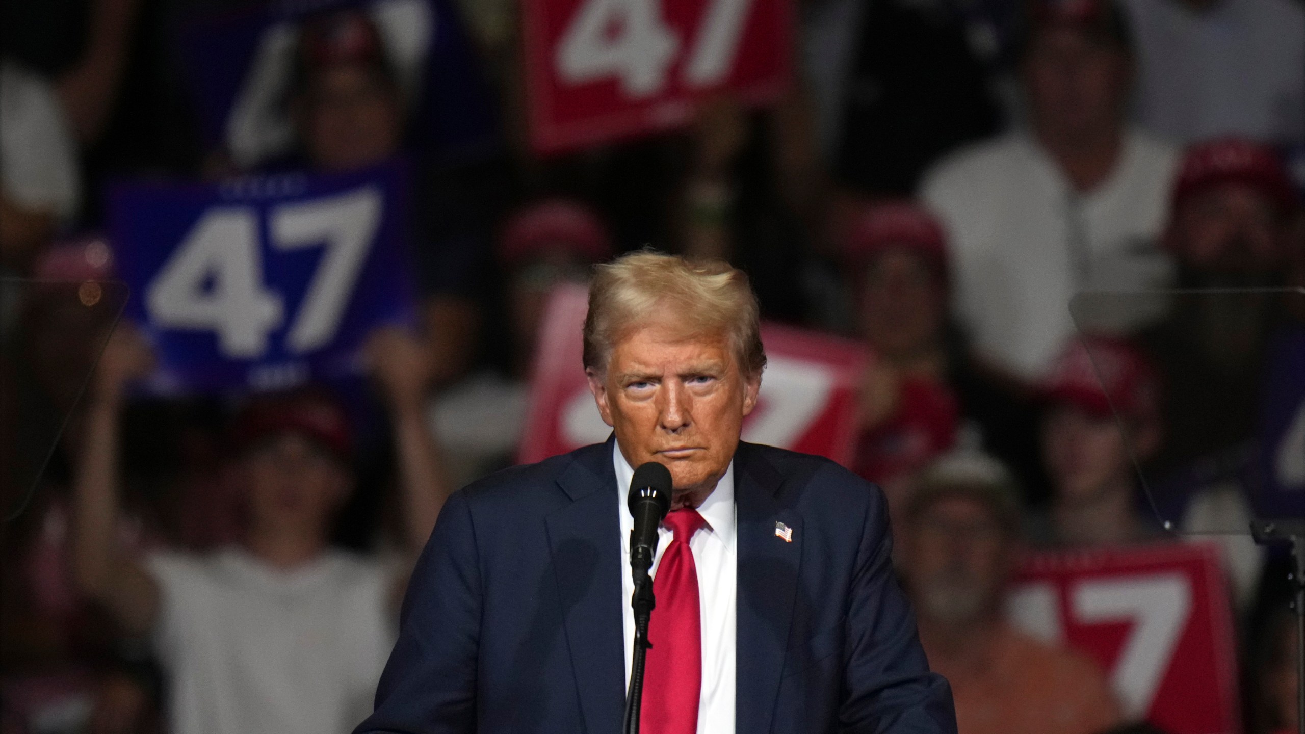 Republican presidential nominee former President Donald Trump speaks at a campaign rally at Grand Sierra Resort and Casino, Friday, Oct. 11, 2024, in Reno, Nev. (AP Photo/Jae C. Hong)