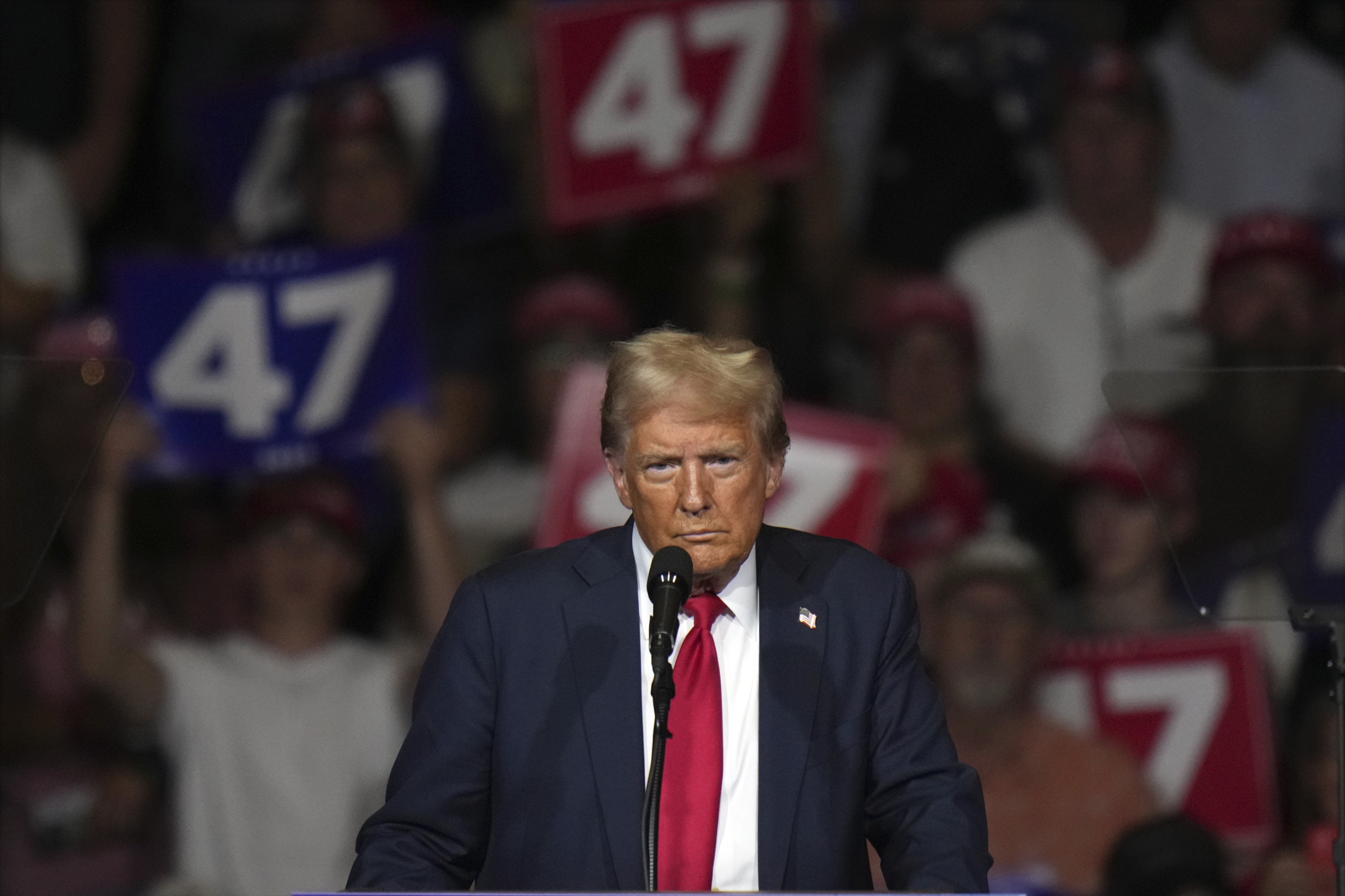 Republican presidential nominee former President Donald Trump speaks at a campaign rally at Grand Sierra Resort and Casino, Friday, Oct. 11, 2024, in Reno, Nev. (AP Photo/Jae C. Hong)