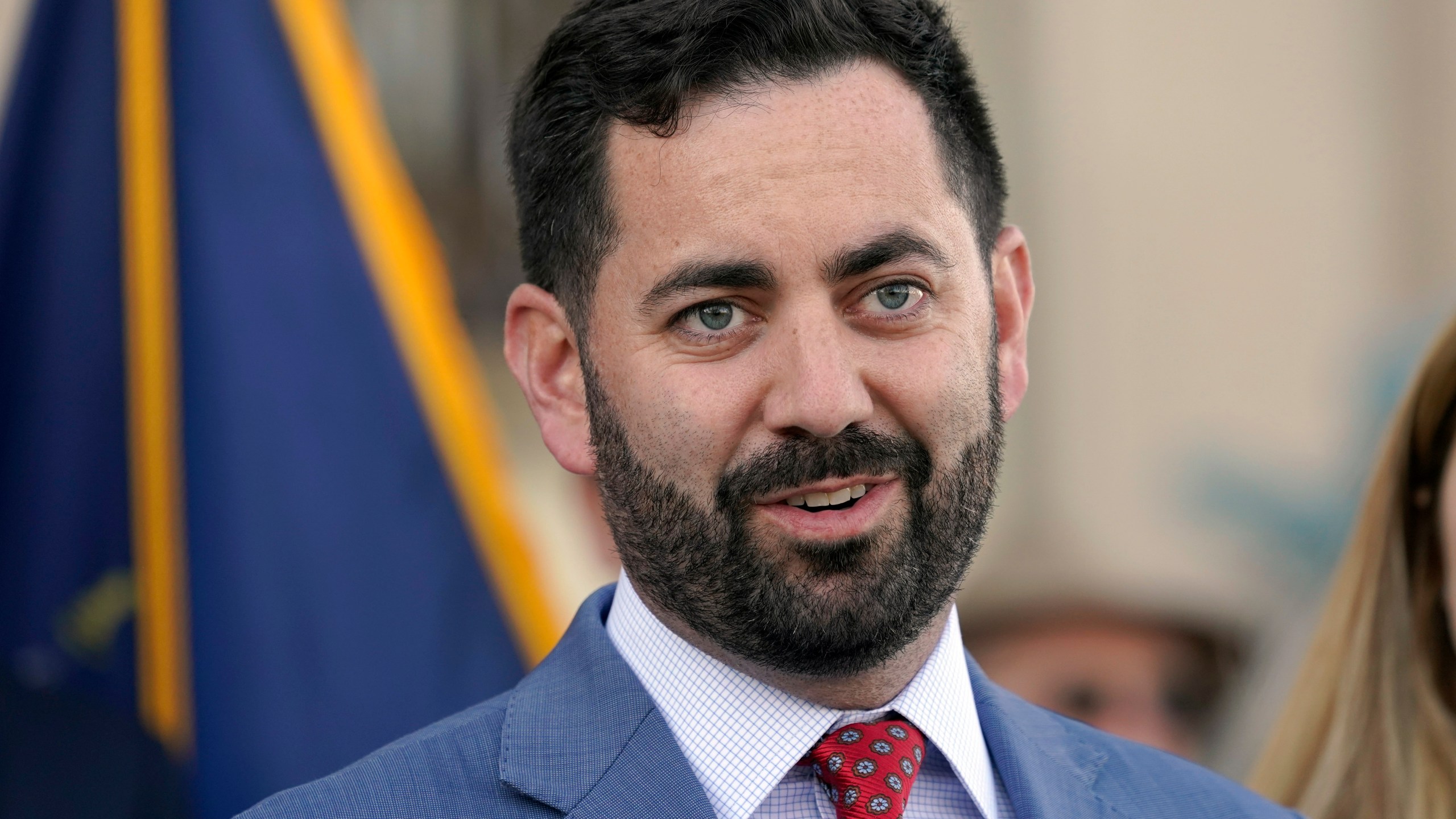 FILE — Mike Lawler speaks during a news conference, Nov. 9, 2022, in New City, N.Y. (AP Photo/Mary Altaffer, File)