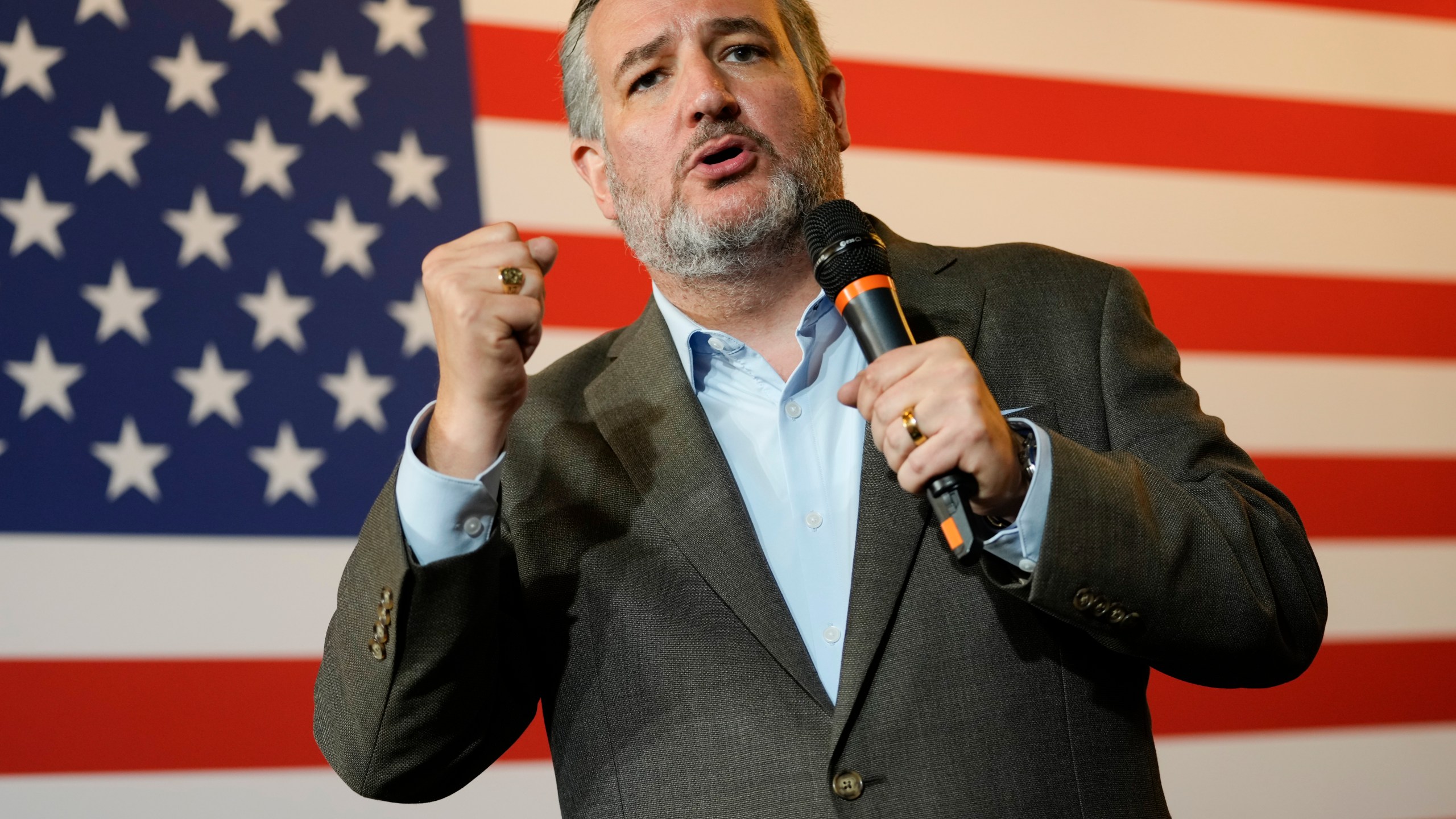 Sen. Ted Cruz, R-Texas, addresses supporters during a campaign event, Saturday, Oct. 5, 2024, in Keller, Texas. (AP Photo/Julio Cortez)