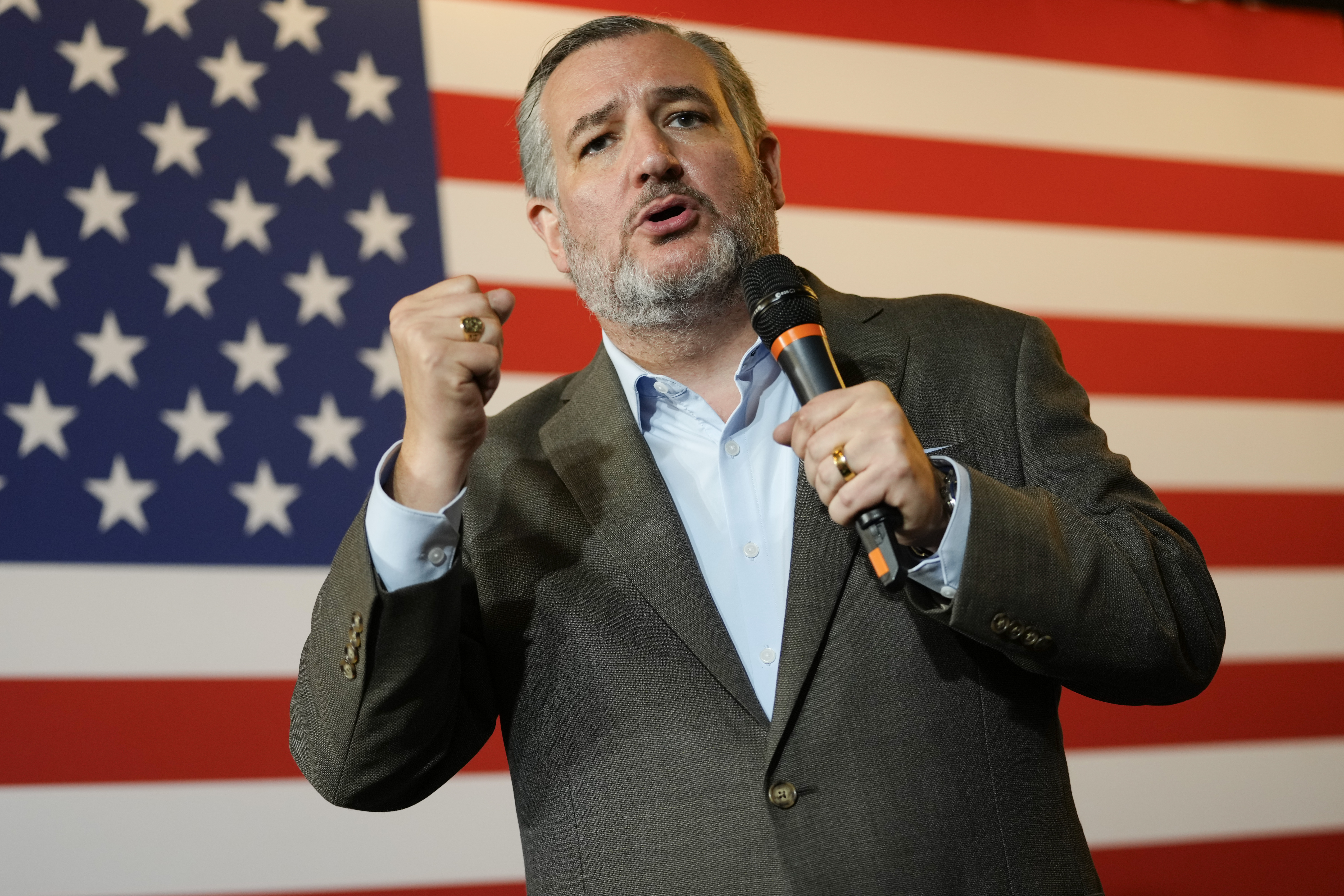 Sen. Ted Cruz, R-Texas, addresses supporters during a campaign event, Saturday, Oct. 5, 2024, in Keller, Texas. (AP Photo/Julio Cortez)