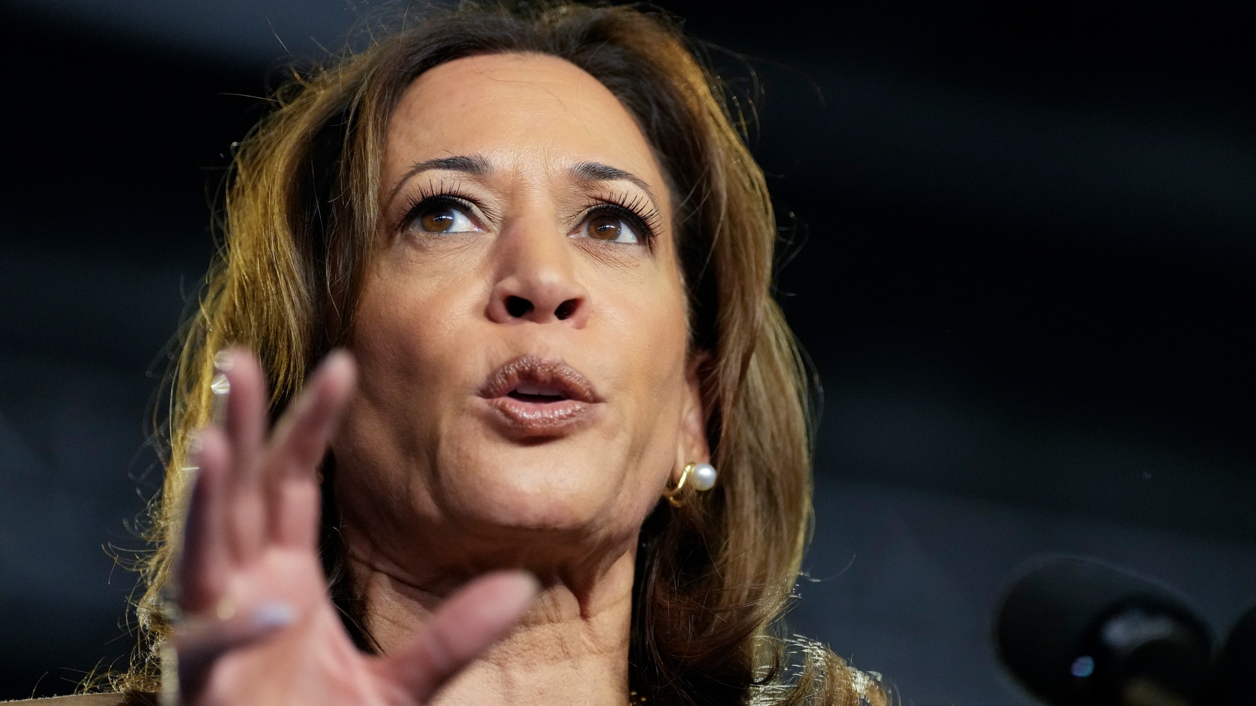 Democratic presidential nominee Vice President Kamala Harris speaks during a campaign event Thursday, Oct. 10, 2024, on the Gila River Indian Community reservation in Chandler, Ariz. (AP Photo/Ross D. Franklin)