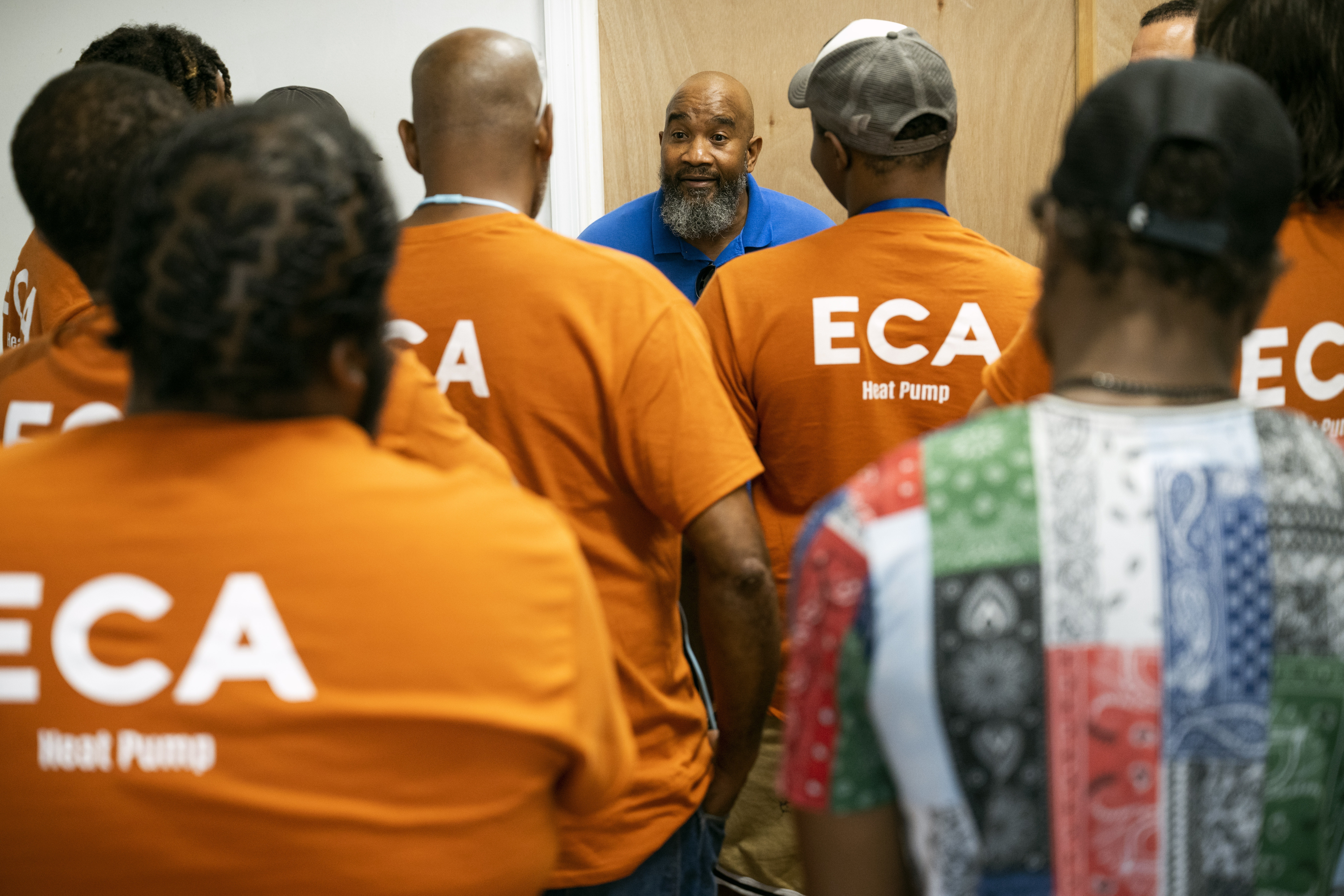 Jackie Robinson, an instructor at the Energy Coordinating Agency, a nonprofit focused in part on energy equity, teaches a class at the facility on Tuesday, July 2, 2024, in Philadelphia. (AP Photo/Joe Lamberti)