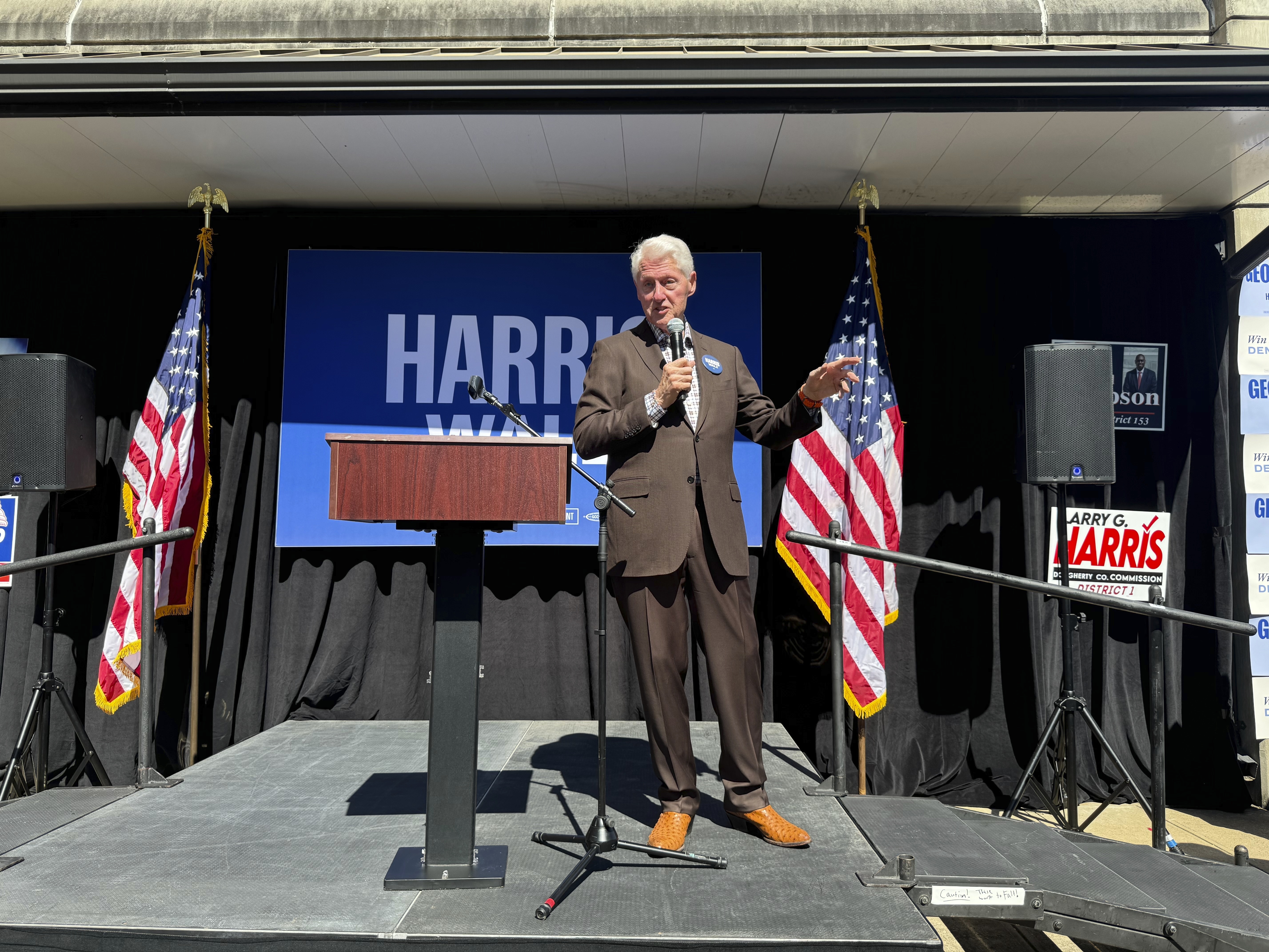 Former President Bill Clinton speaks at a canvassing launch for Vice President Kamala Harris' campaign in Albany, Ga. on Sunday, Oct. 13, 2024. (AP Photo/Charlotte Kramon)