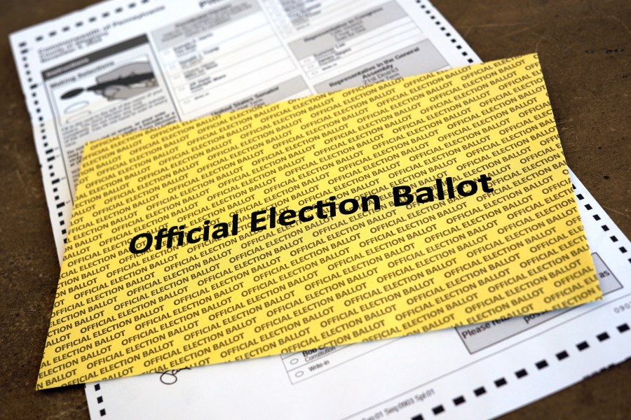 FILE - An official Pennsylvania mail-in ballot is pictured in Pittsburgh, Oct. 3, 2024. (AP Photo/Gene J. Puskar, File)