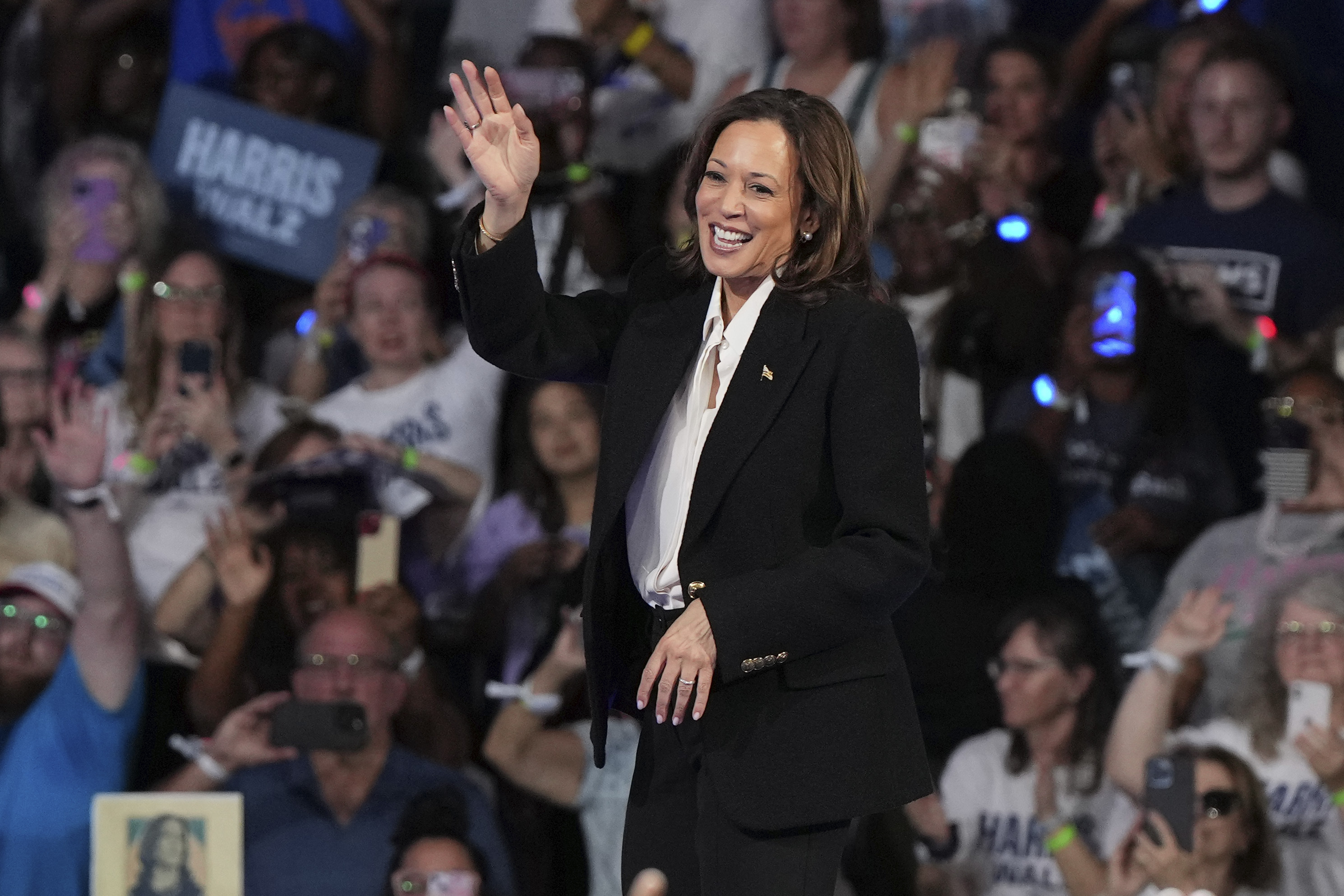 Democratic presidential nominee Vice President Kamala Harris speaks during a campaign event at East Carolina University, Sunday, Oct. 13, 2024, in Greenville, N.C. (AP Photo/David Yeazell)