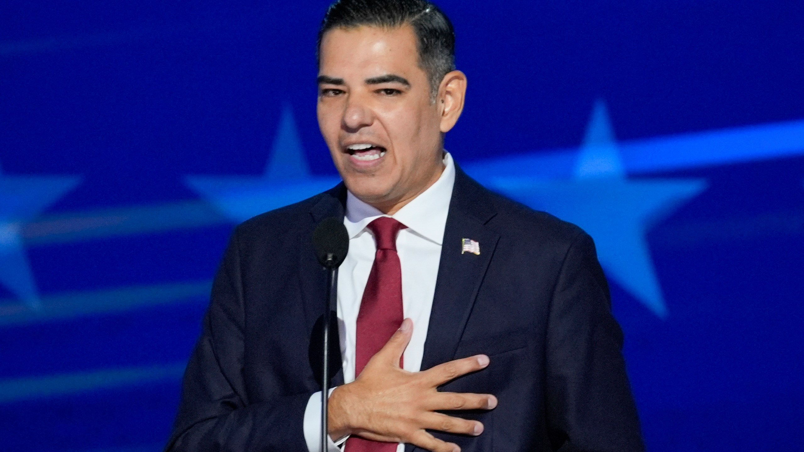 FILE - Rep. Robert Garcia, D-CA., speaks during the Democratic National Convention Aug. 19, 2024, in Chicago. (AP Photo/J. Scott Applewhite, File)