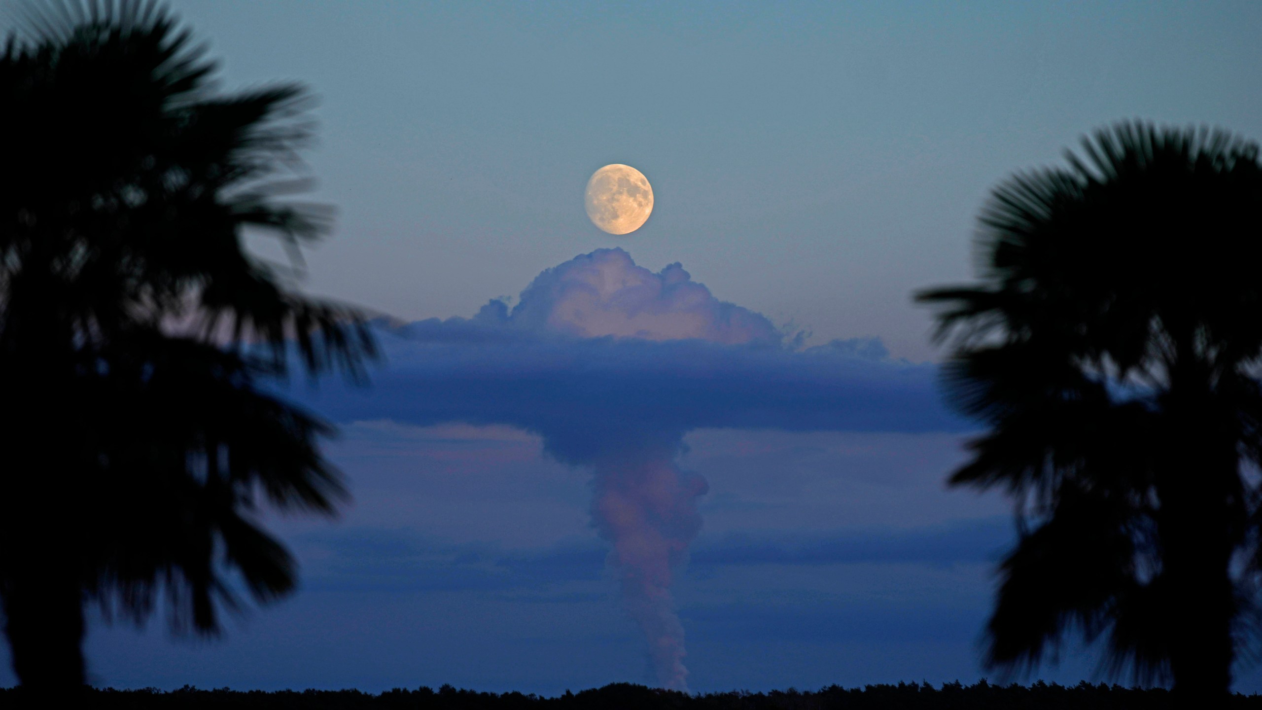 Steam rises from cooling towers of a power plant as the moon rises near Senftenberg, Germany, Tuesday, Oct. 15, 2024. (AP Photo/Matthias Schrader)