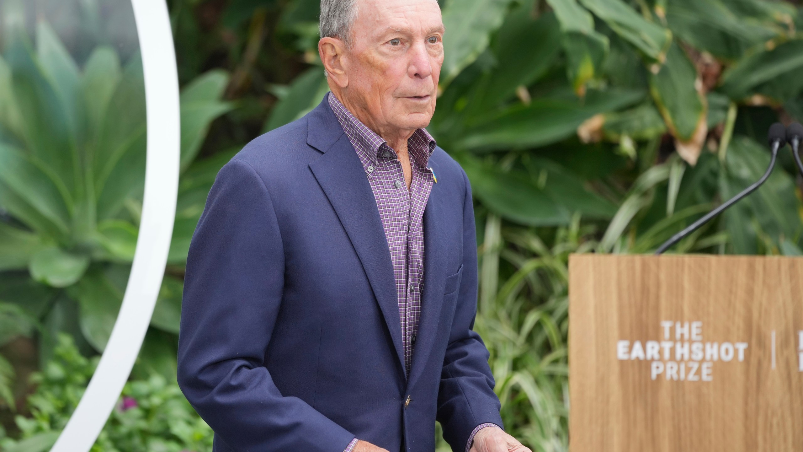 FILE - Michael Bloomberg prepares to speak at an Earthshot Prize Innovation Camp in London, on June 27, 2024. (AP Photo/Kin Cheung, Pool, File)