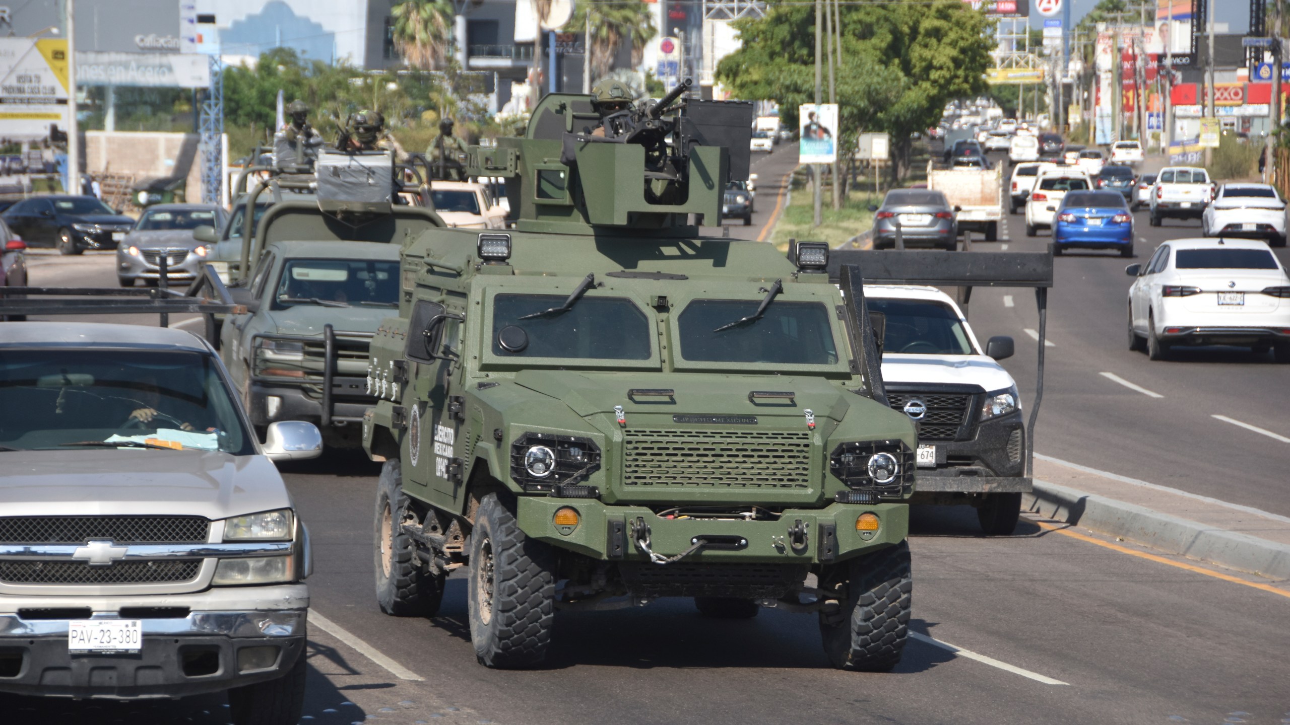 National Guards patrol the streets in Culiacan, Sinaloa state, Mexico, Monday, Oct. 14, 2024. (AP Photo)