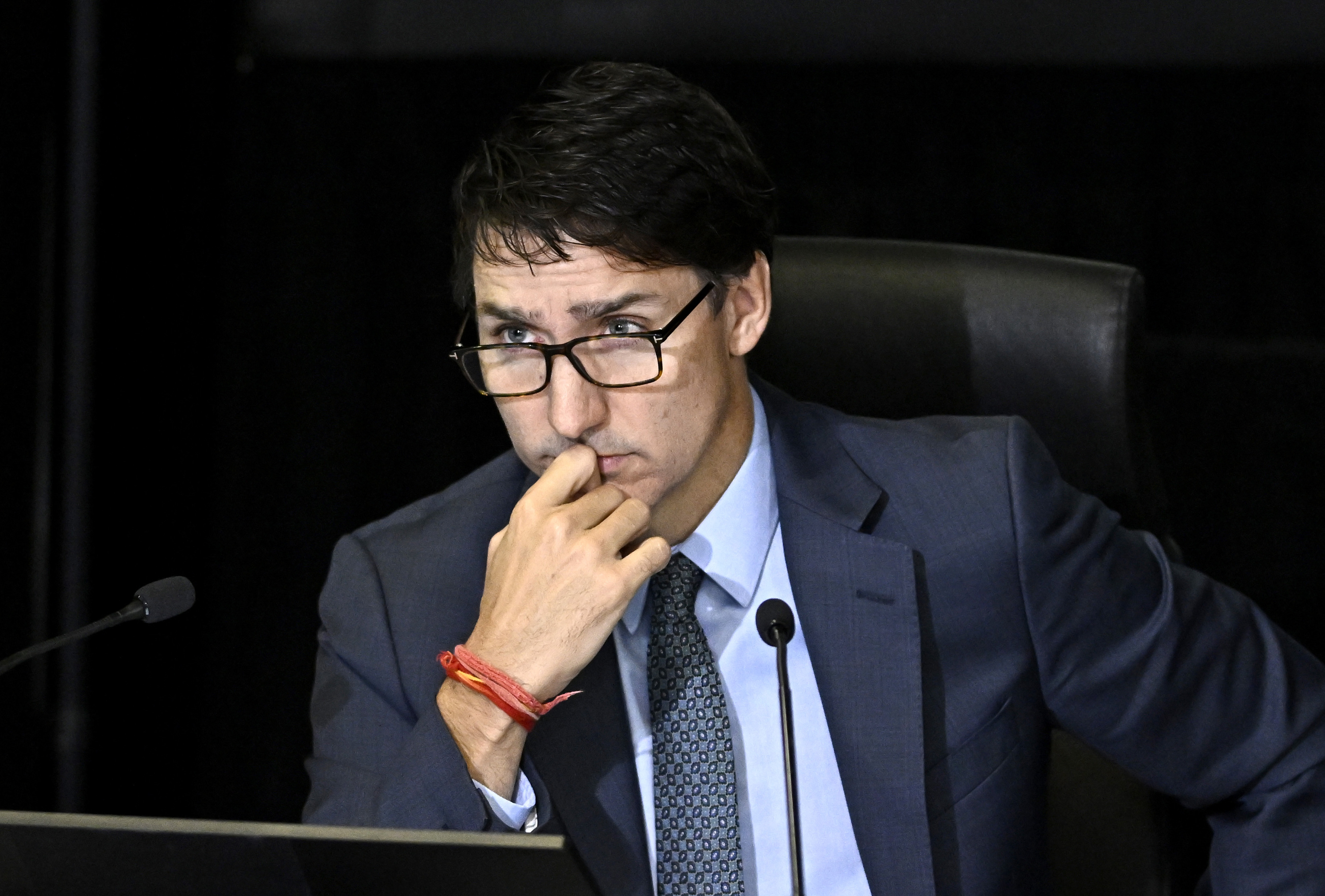 Canada's Prime Minister Justin Trudeau appears as a witness at the Foreign Interference Commission in Ottawa, Ontario, Wednesday, Oct. 16, 2024. (Justin Tang/The Canadian Press via AP)