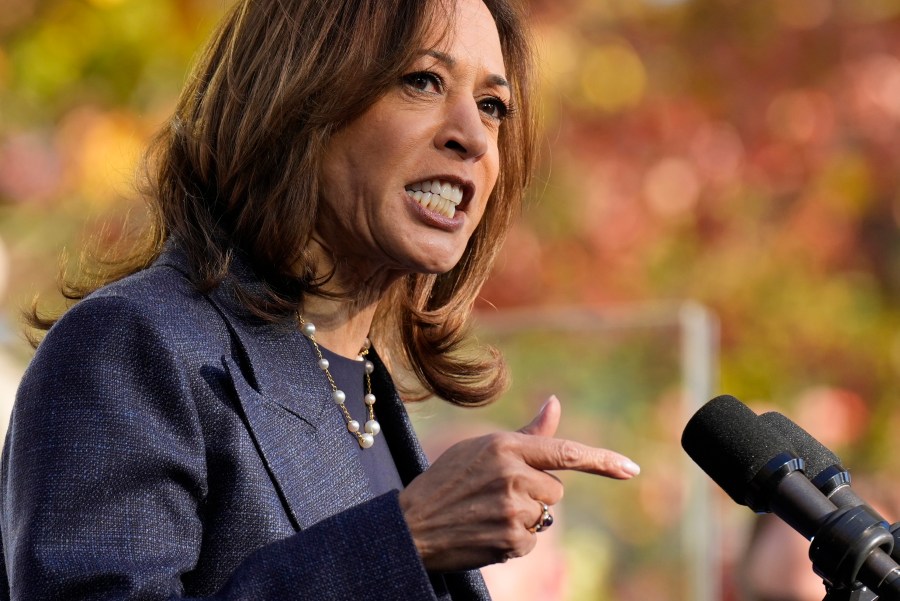 Democratic presidential nominee Vice President Kamala Harris speaks at a campaign event at Washington Crossing Historic Park, Wednesday, Oct. 16, 2024, in Washington Crossing, Pa. (AP Photo/Jacquelyn Martin)