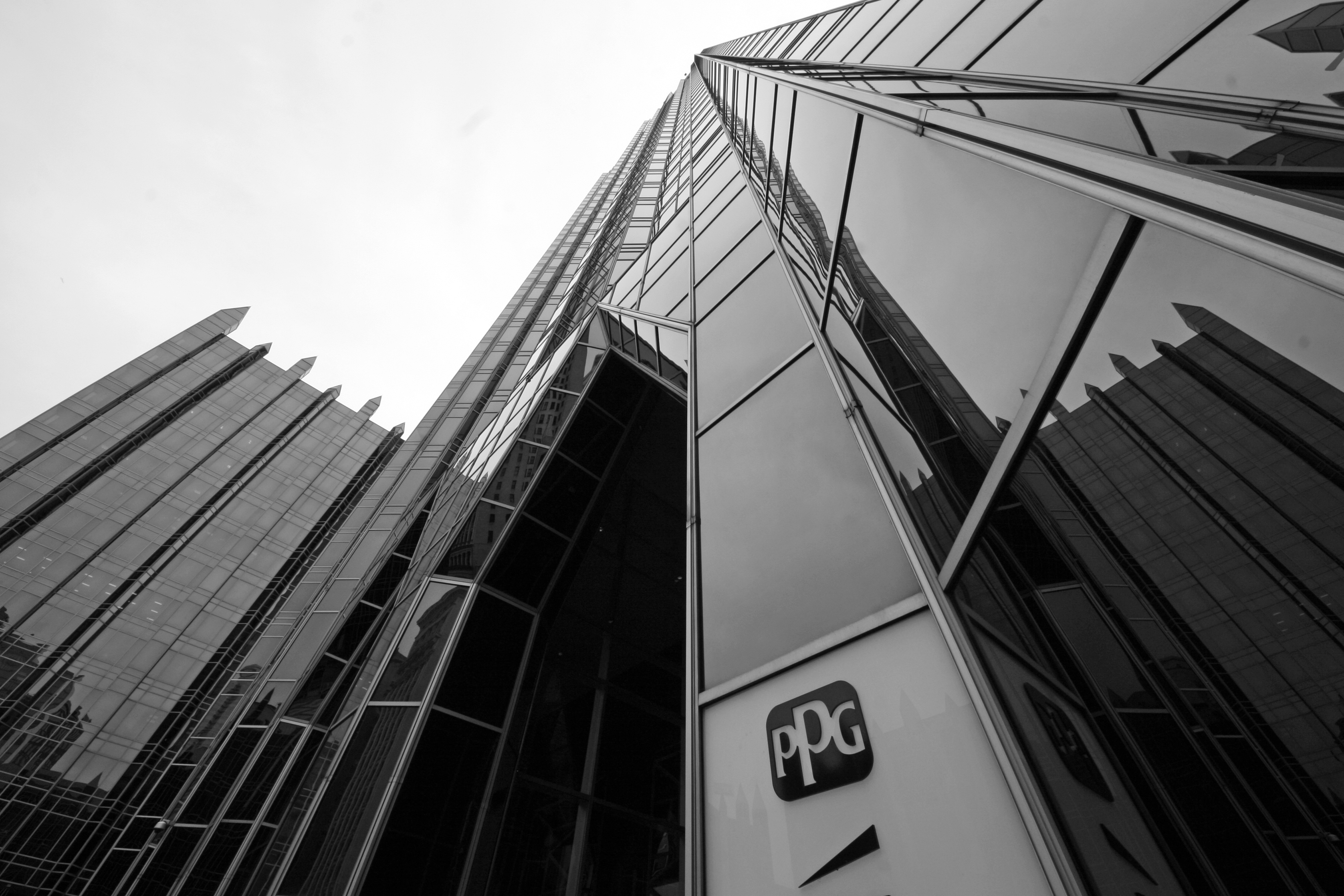 FILE - The PPG Industries headquarters is seen in downtown Pittsburgh, April 24, 2017. (AP Photo/Gene J. Puskar, File)