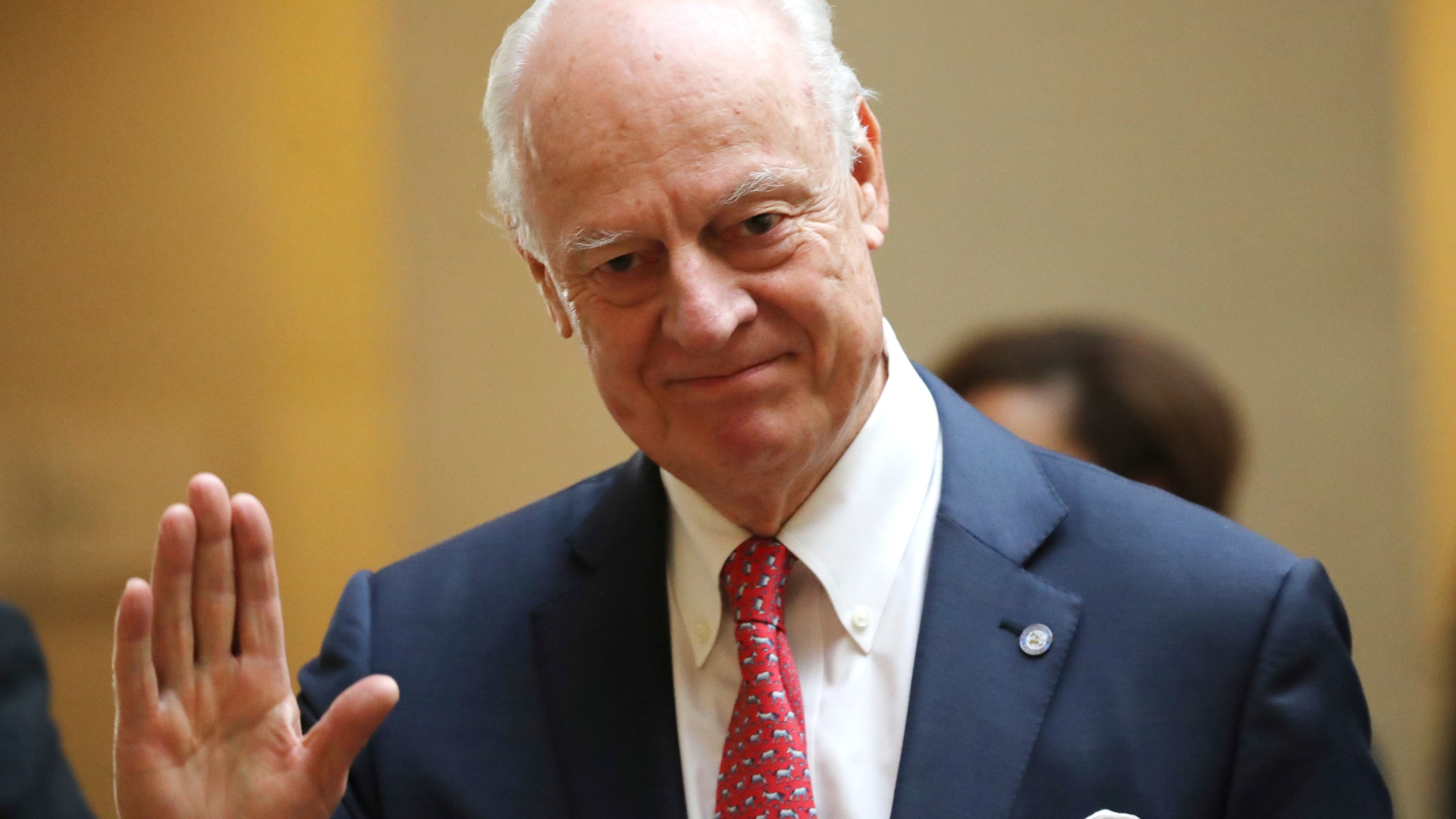 FILE - United Nations Special Envoy for Syria Staffan de Mistura attends a meeting at the European headquarters of the United Nations in Geneva, Switzerland, Dec. 18, 2018. (Denis Balibouse/Pool via AP, File)