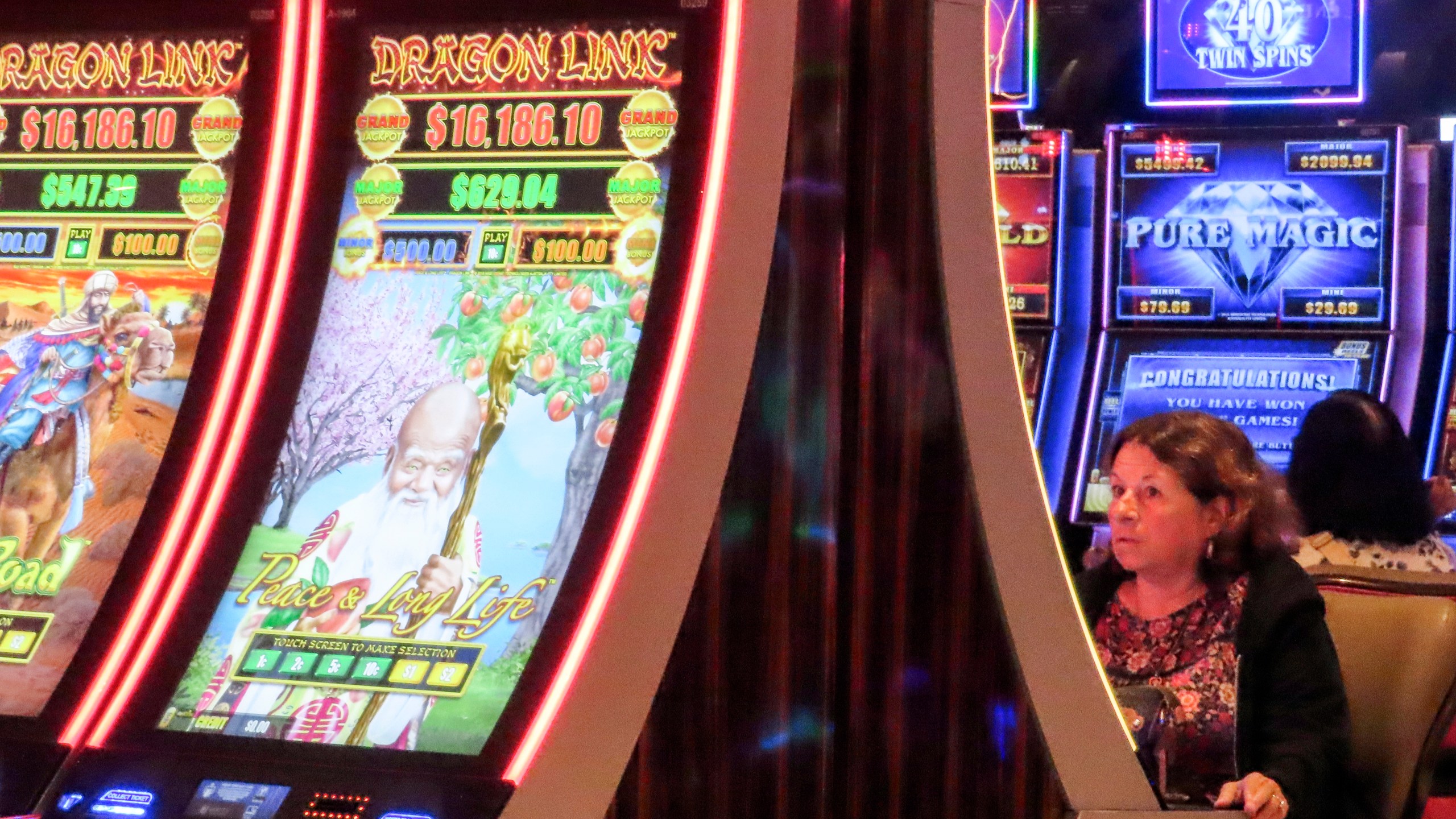 A gambler plays a slot machine at the Hard Rock casino in Atlantic City, N.J., Thursday, Oct. 3, 2024. (AP Photo/Wayne Parry)