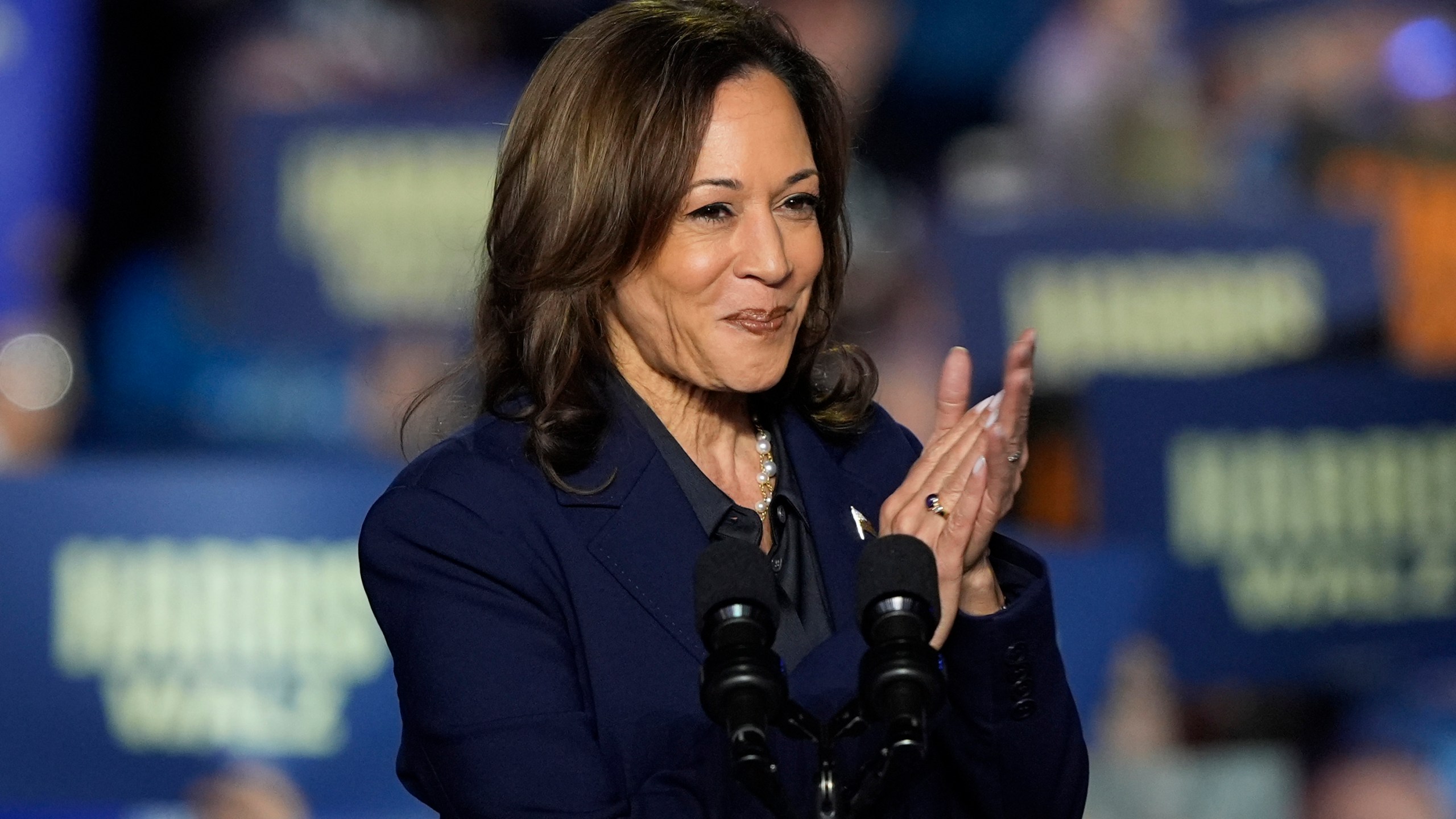 Democratic presidential nominee Vice President Kamala Harris speaks at a campaign rally at the Resch Expo in Green Bay, Wis., Thursday, Oct. 17, 2024. (AP Photo/Susan Walsh)