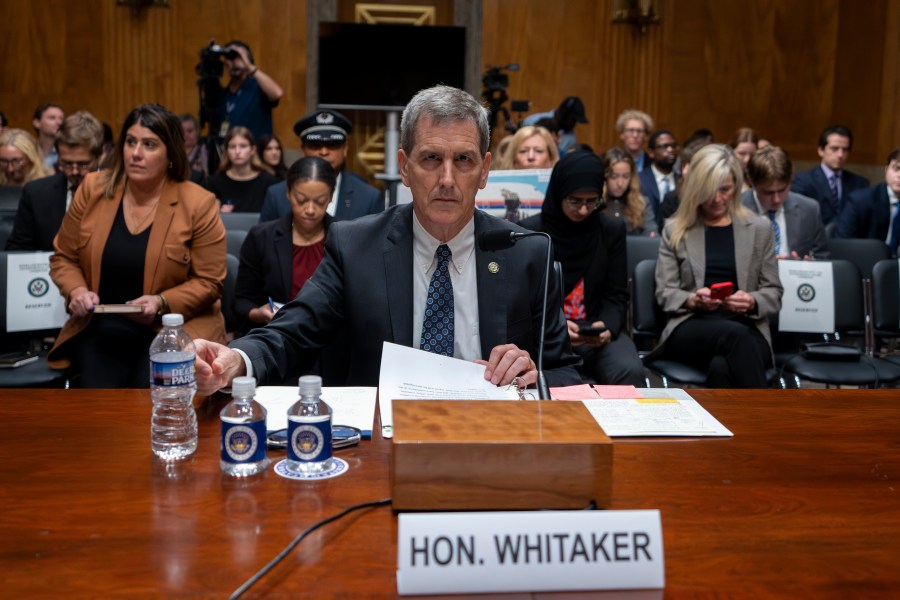 Federal Aviation Administration (FAA) Administrator Mike Whitaker prepares to testify before a Senate Committee on Homeland Security and Governmental Affairs, Subcommittee on Investigations, hearing on the FAA's oversight of Boeing, on Capitol Hill in Washington, Wednesday, Sept. 25, 2024. (AP Photo/Ben Curtis)