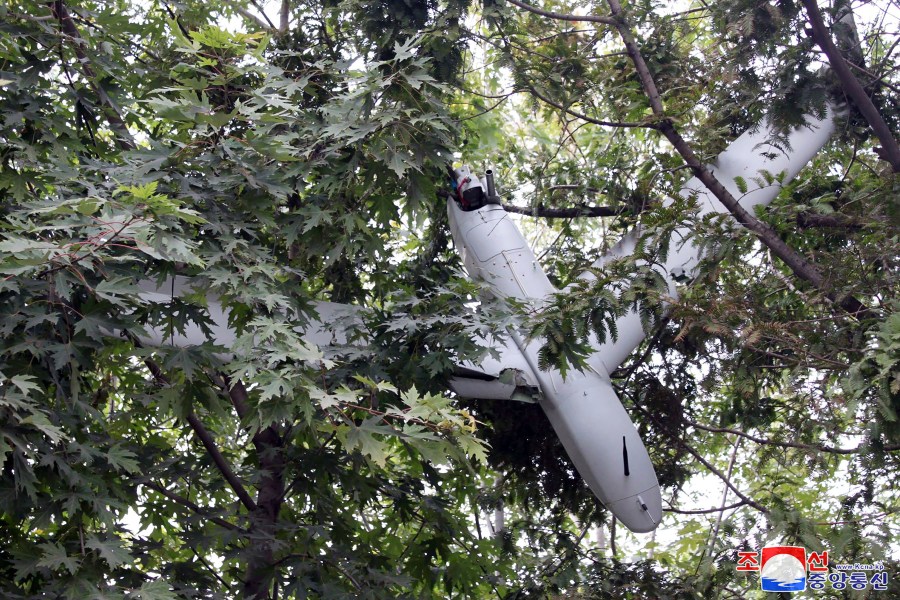 This photo provided by the North Korean government, shows what it says a South Korean drone found in Pyongyang, North Korea on Oct. 13, 2024. Independent journalists were not given access to cover the event depicted in this image distributed by the North Korean government. The content of this image is as provided and cannot be independently verified. Korean language watermark on image as provided by source reads: "KCNA" which is the abbreviation for Korean Central News Agency. (Korean Central News Agency/Korea News Service via AP)