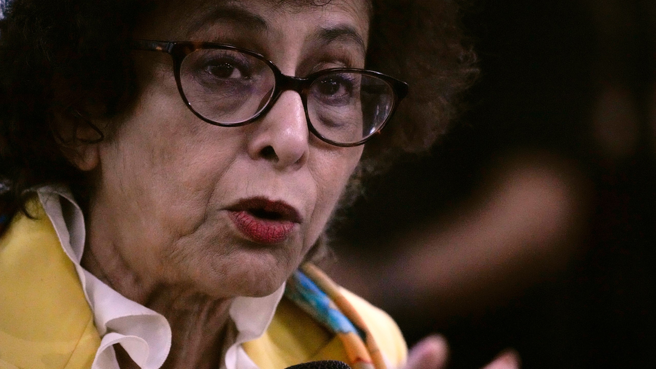 FILE - United Nations Special Rapporteur on Freedom of Opinion and Expression Irene Khan gestures during a press conference in Mandaluyong, Philippines, on Feb. 2, 2024. (AP Photo/Aaron Favila, File)