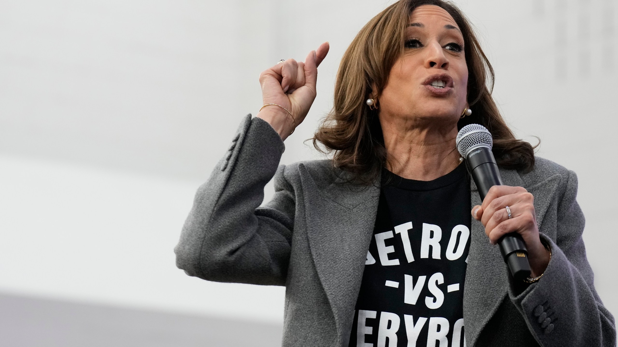 Democratic presidential nominee Vice President Kamala Harris speaks during a campaign event at Western International High School in Detroit, Saturday, Oct. 19, 2024. (AP Photo/Jacquelyn Martin)