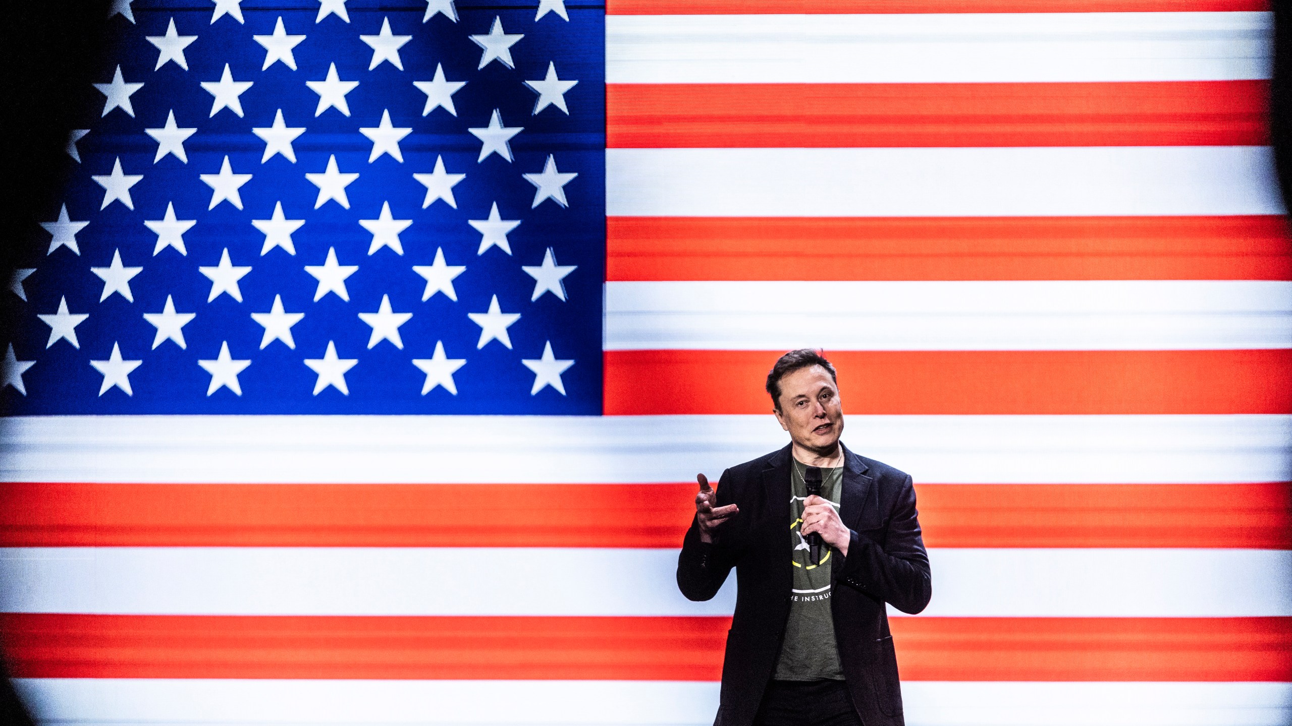 Elon Musk speaks at Life Center Church in Harrisburg, Pa., Saturday, Oct. 19, 2024. (Sean Simmers/The Patriot-News via AP)